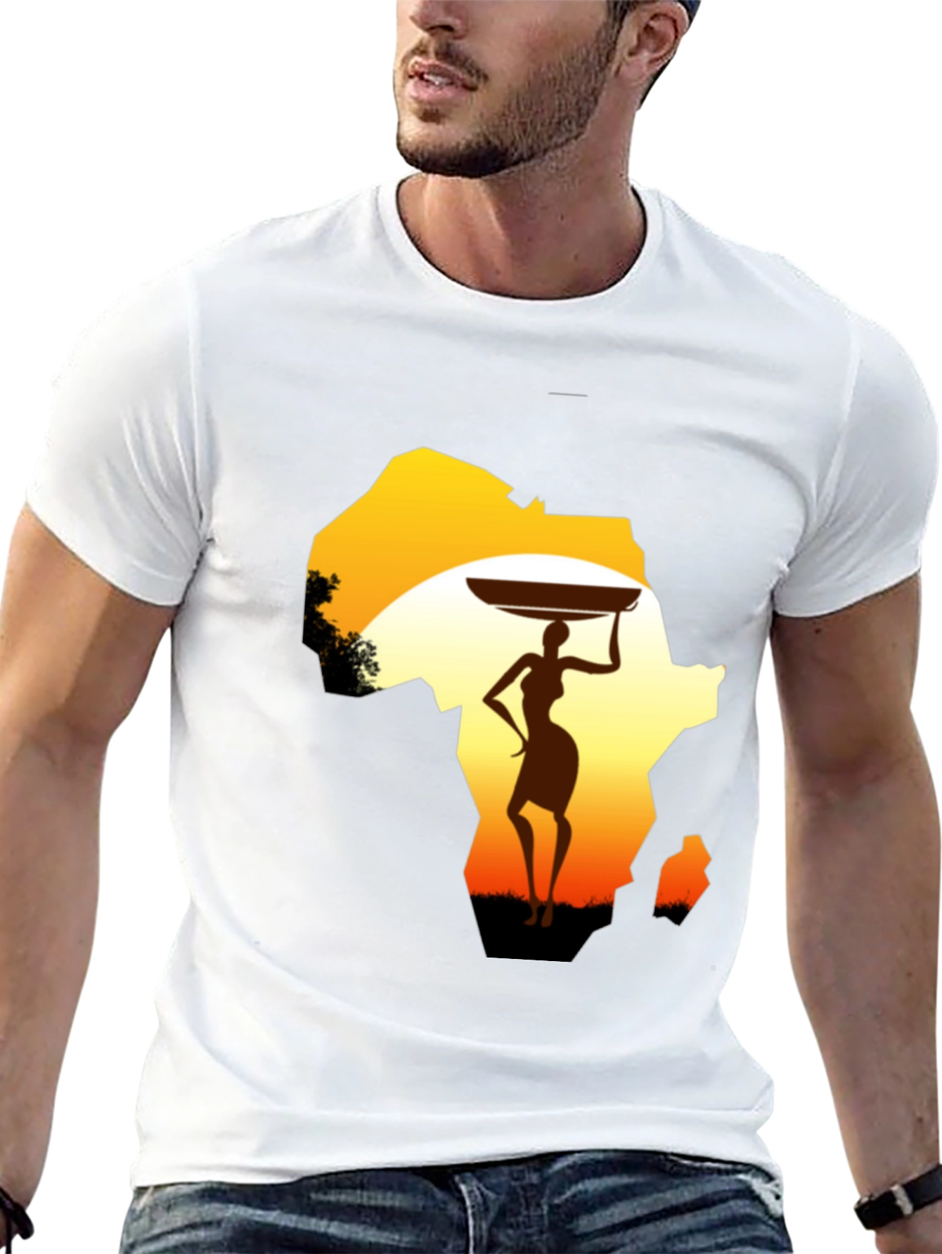 African Woman Graphic Tee - Black Cotton