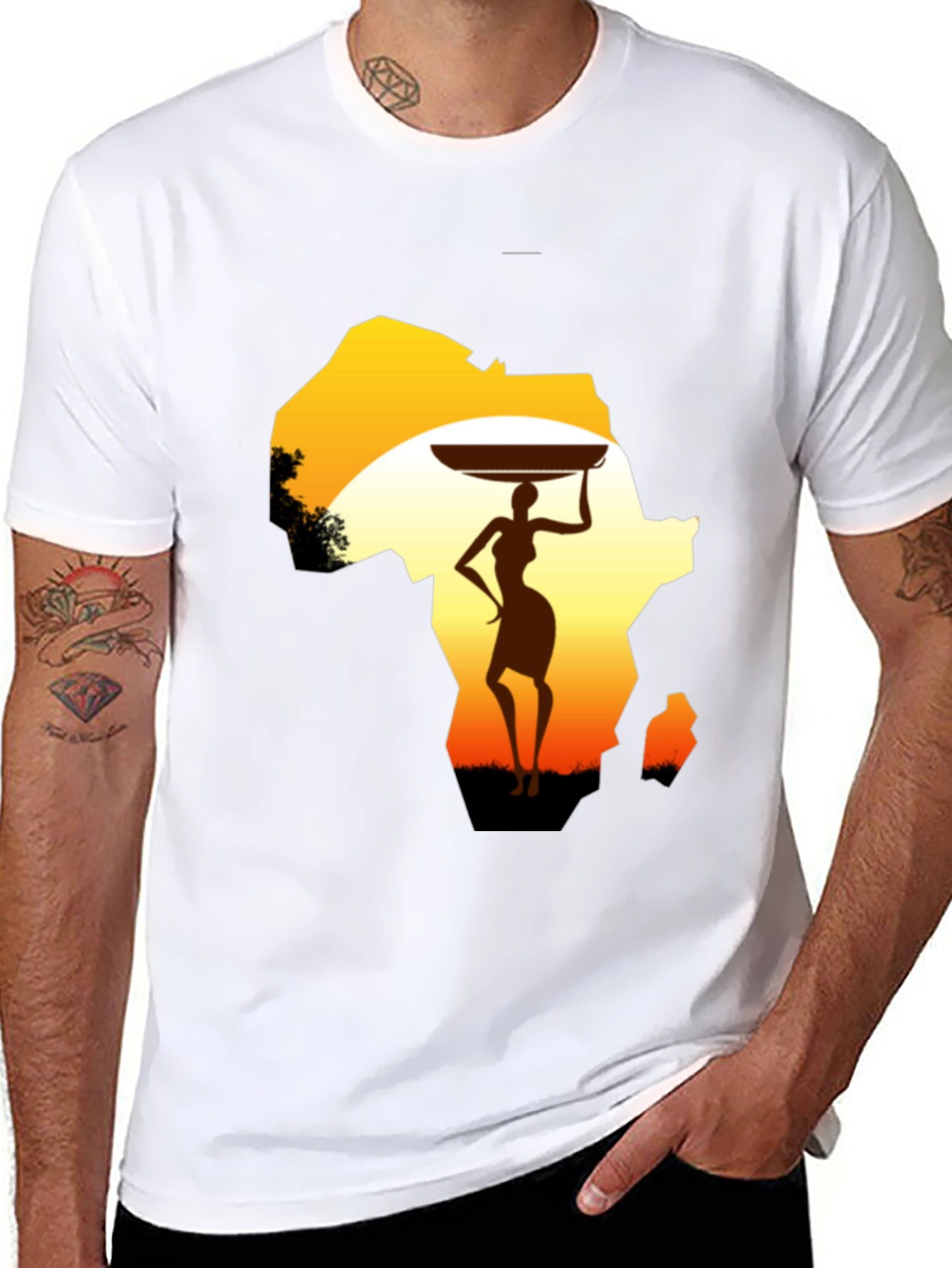 African Woman Graphic Tee - Black Cotton