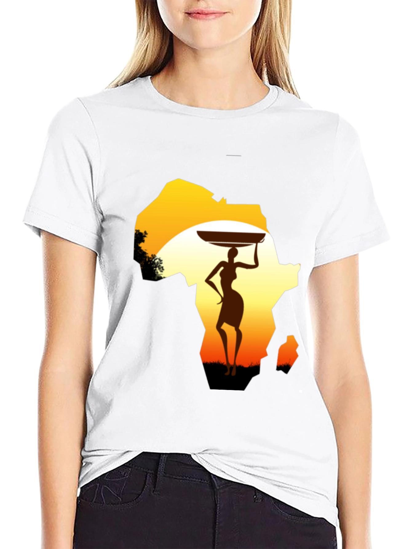 African Woman Graphic Tee - Black Cotton