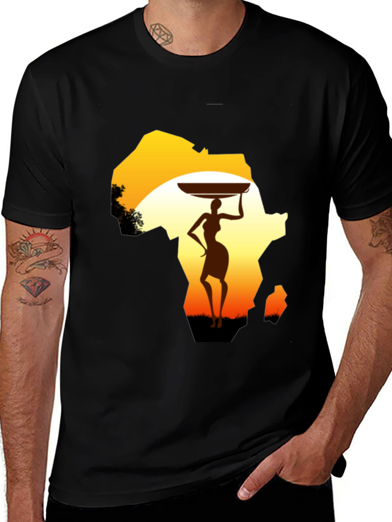 African Woman Graphic Tee - Black Cotton
