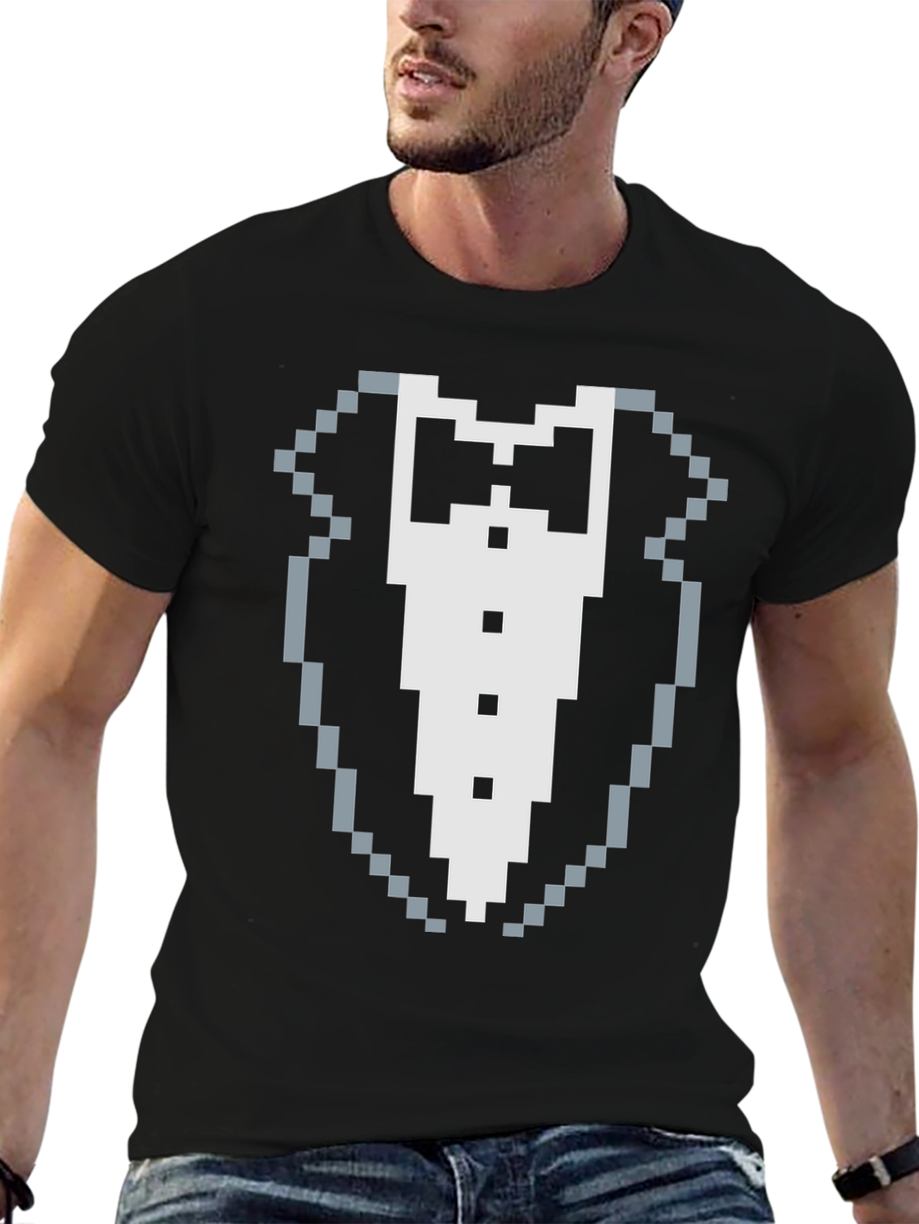 Pixel Tuxedo Graphic Tee - 8-Bit Style