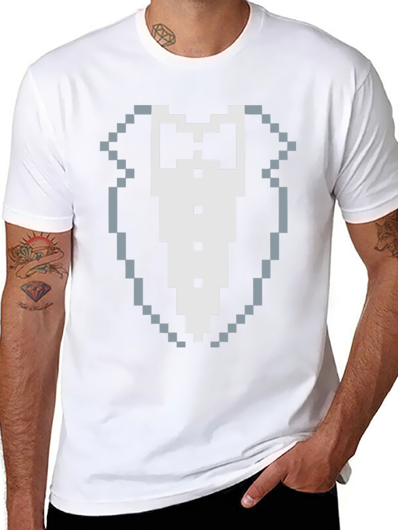 Pixel Tuxedo Graphic Tee - 8-Bit Style