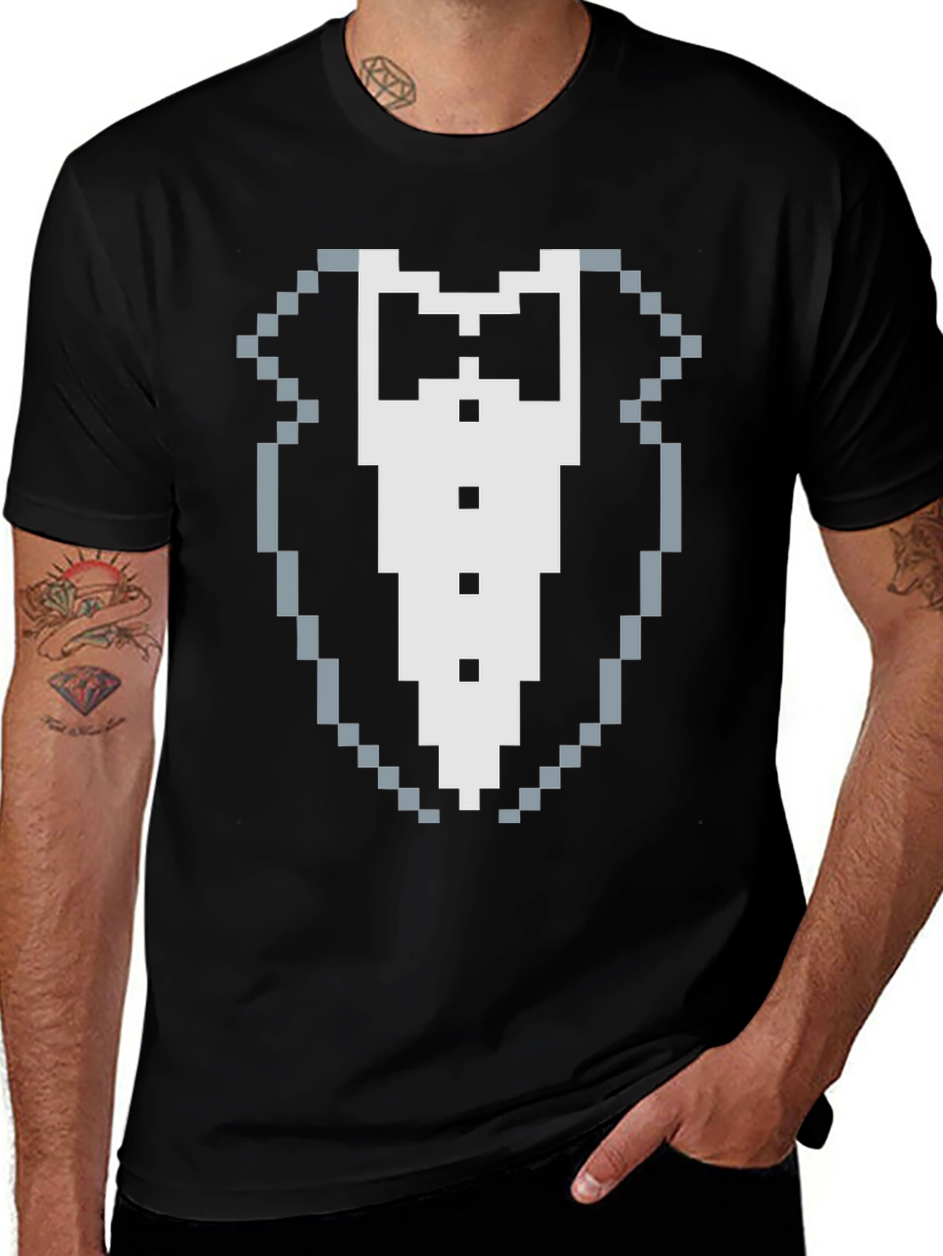 Pixel Tuxedo Graphic Tee - 8-Bit Style
