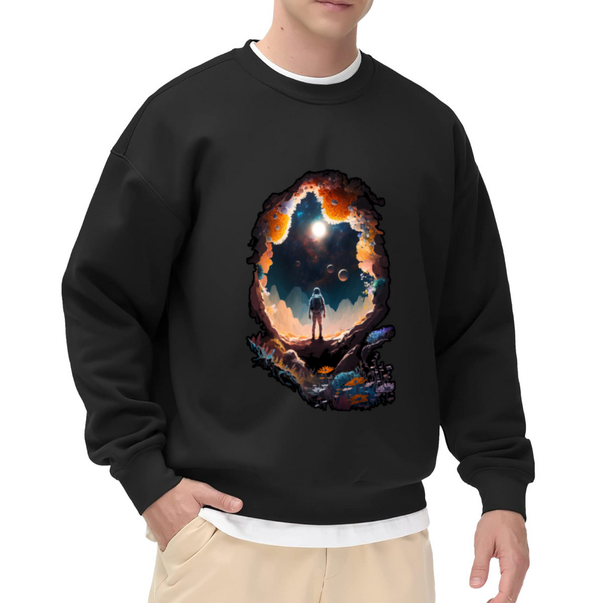 Astronaut & Alien Encounter Graphic ԲÁìÎÀÒÂ - Unique Design Pullover Sweatshirt