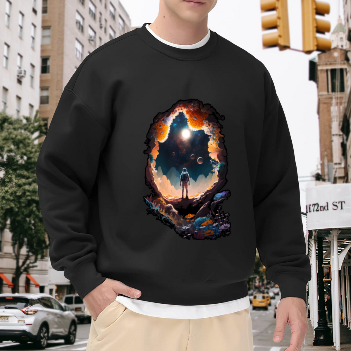 Astronaut & Alien Encounter Graphic ԲÁìÎÀÒÂ - Unique Design Pullover Sweatshirt