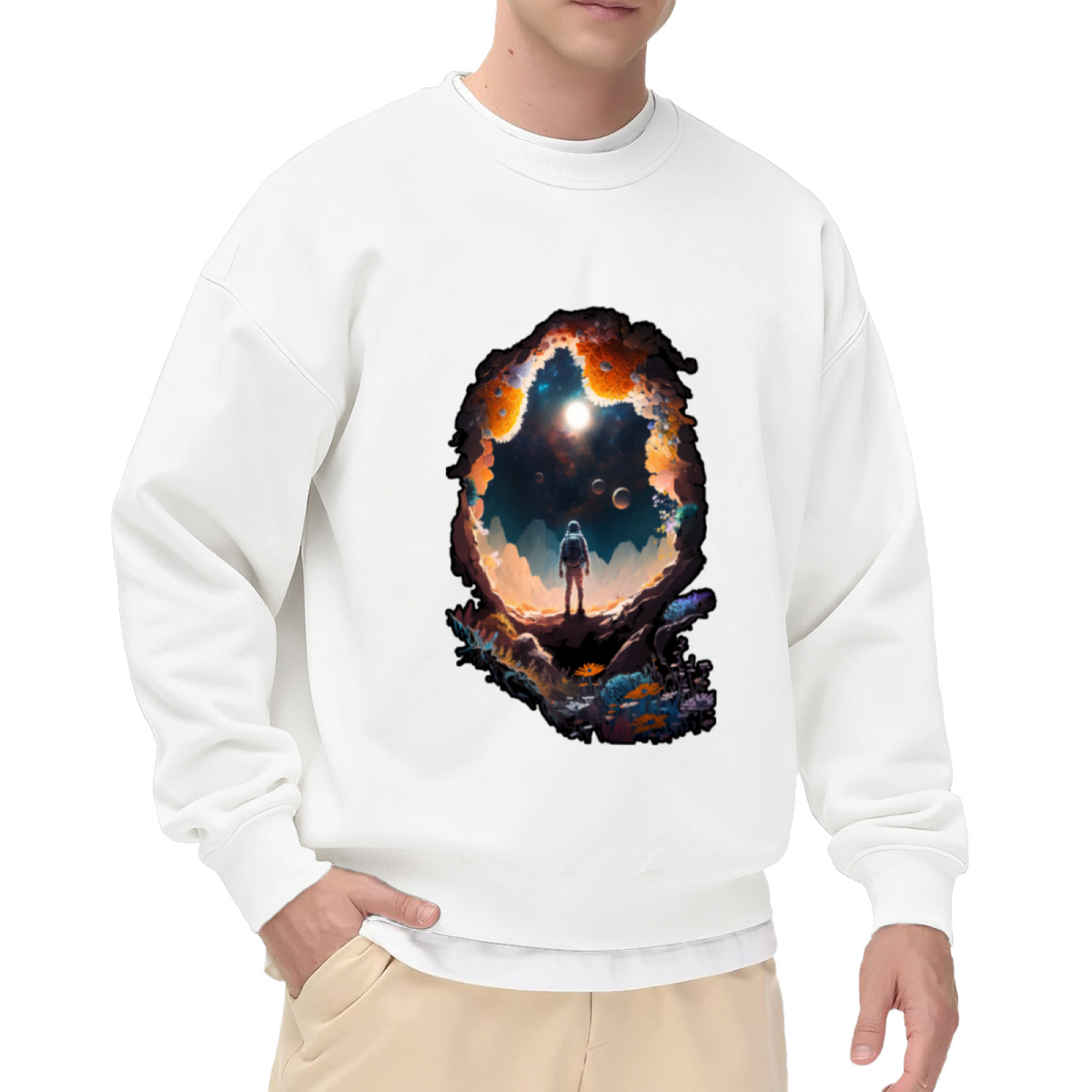 Astronaut & Alien Encounter Graphic ԲÁìÎÀÒÂ - Unique Design Pullover Sweatshirt