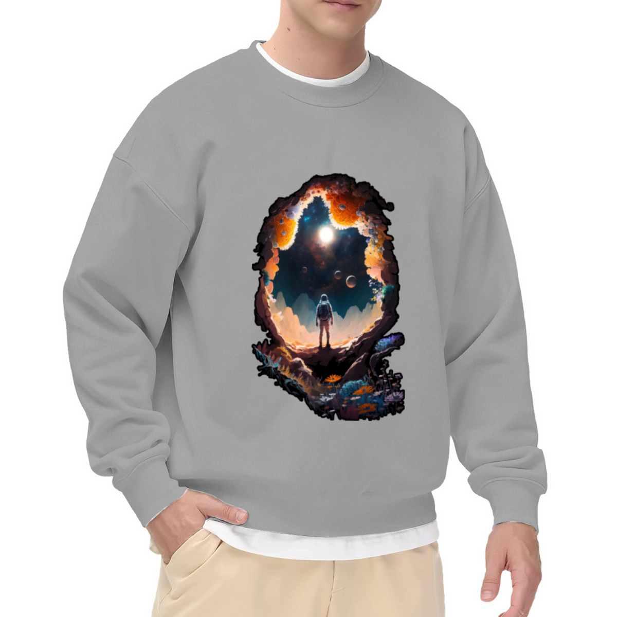 Astronaut & Alien Encounter Graphic ԲÁìÎÀÒÂ - Unique Design Pullover Sweatshirt