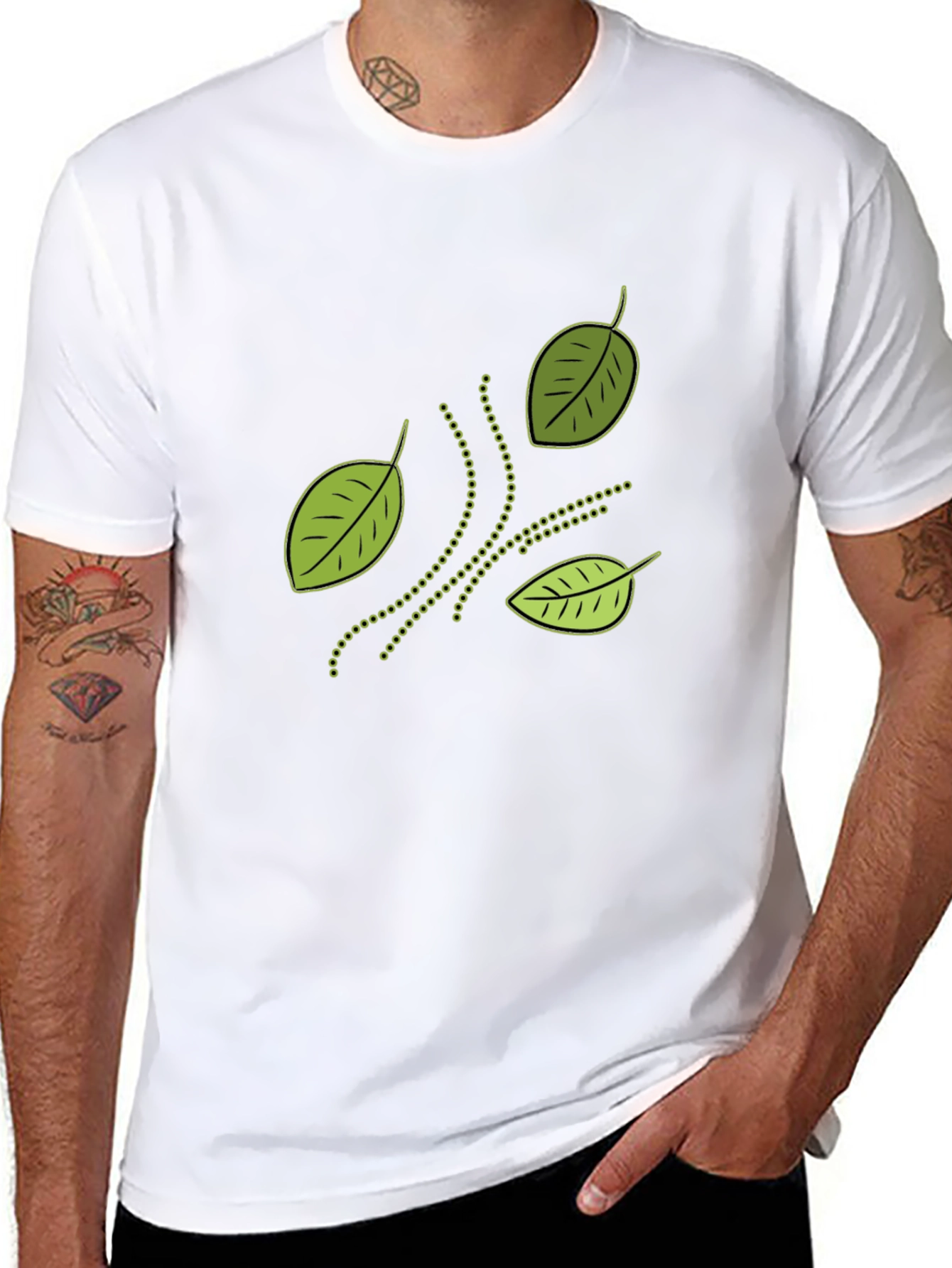 Nature Inspired Leaf Patterned Black T-Shirt