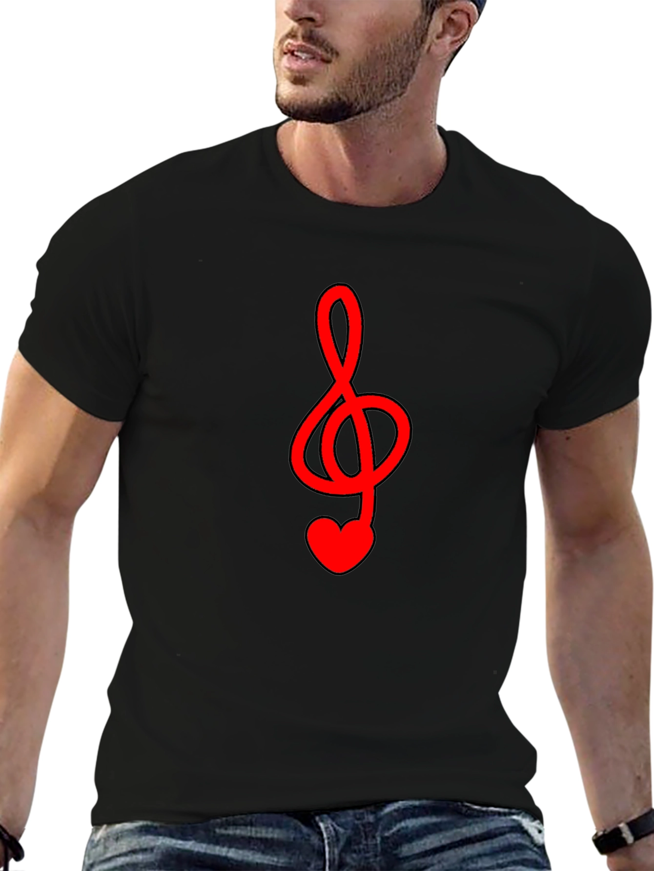 Musical Heart Treble Clef Black T-Shirt