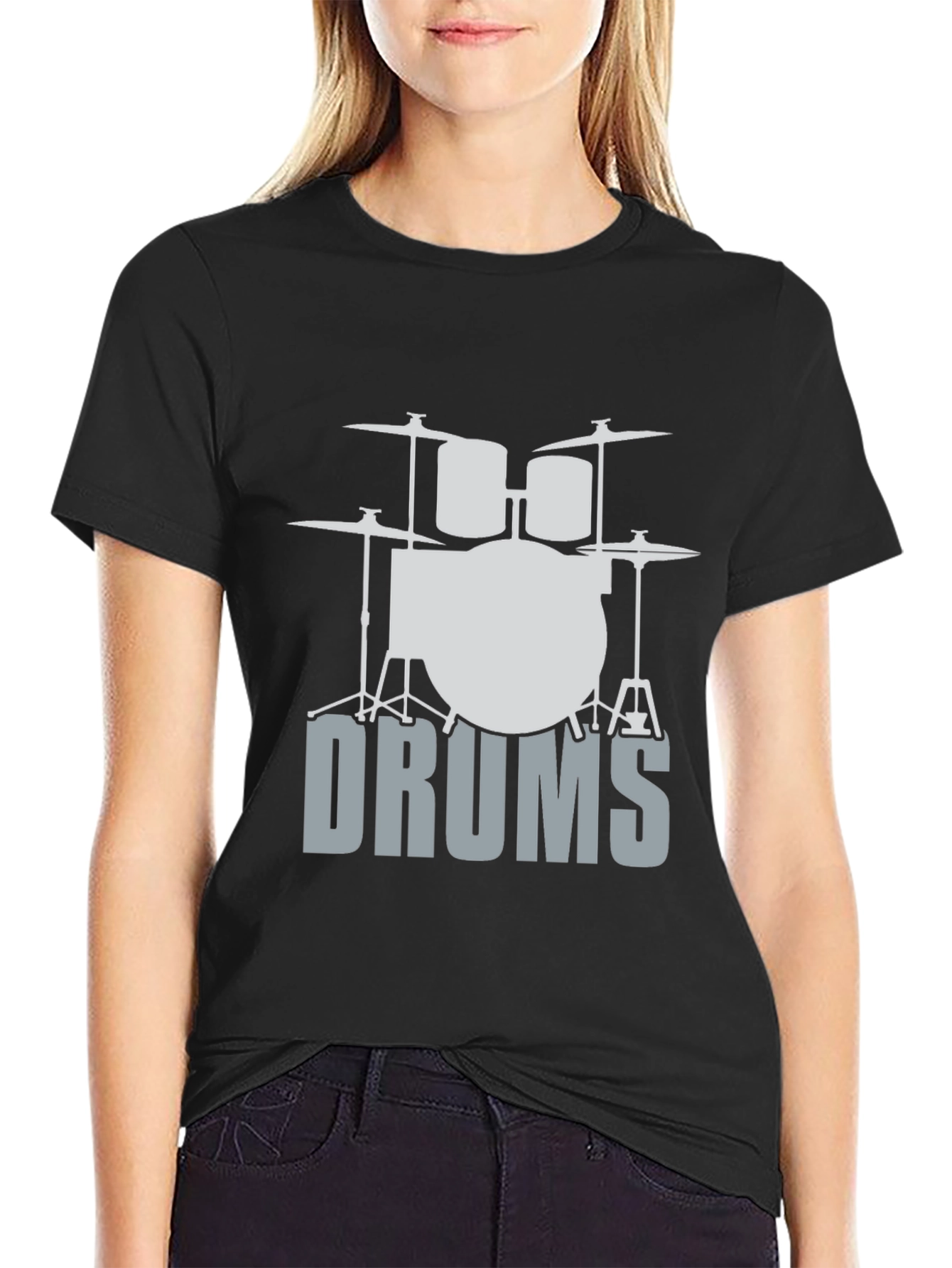 Cool Drum Set Graphic Tee - Black Cotton T-Shirt