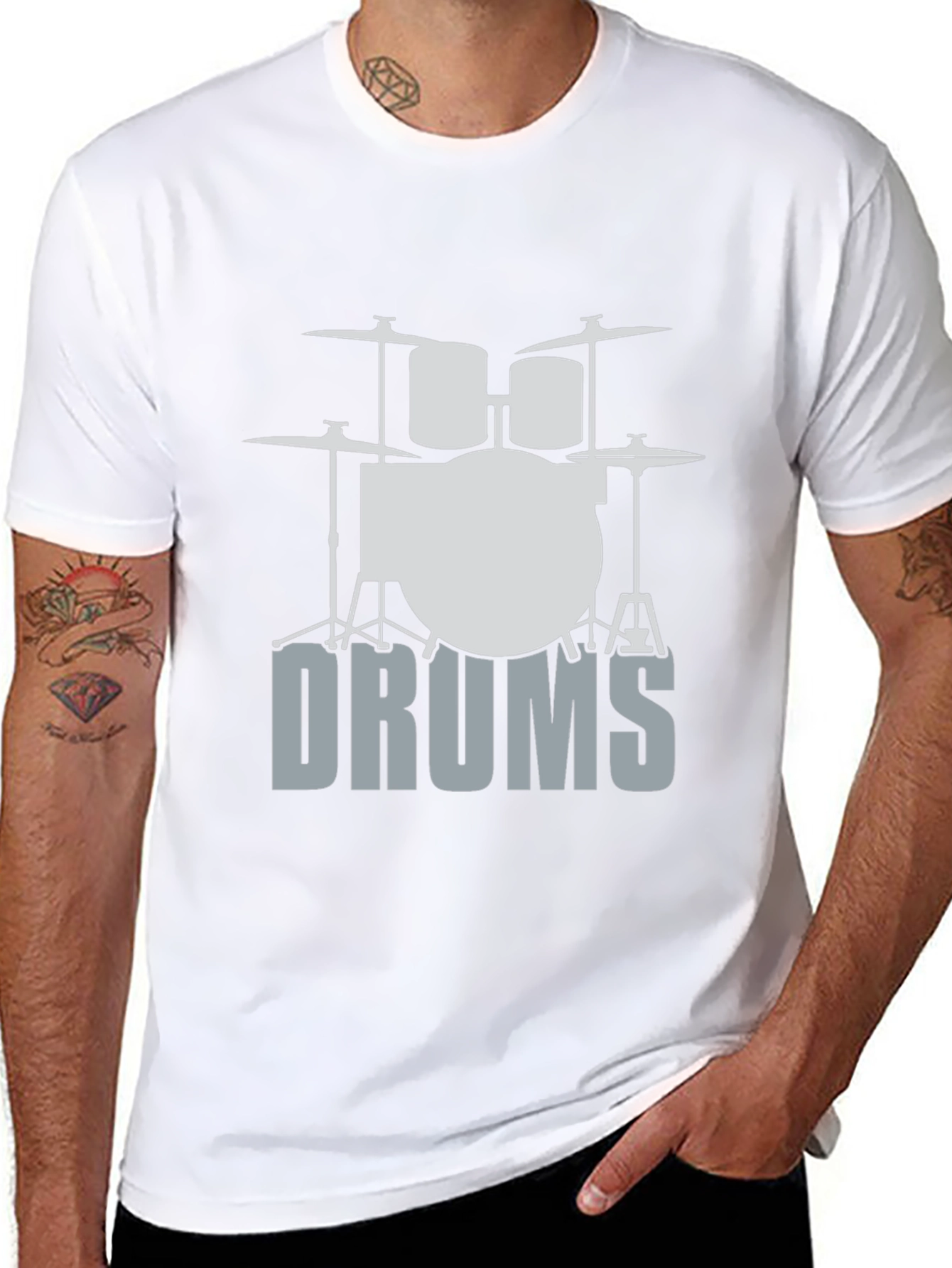 Cool Drum Set Graphic Tee - Black Cotton T-Shirt
