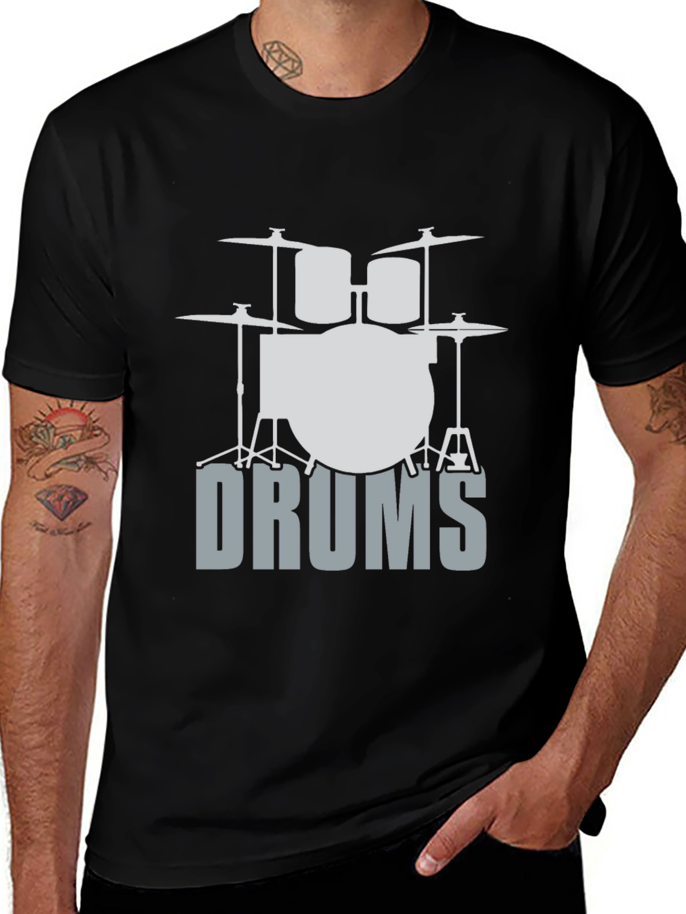 Cool Drum Set Graphic Tee - Black Cotton T-Shirt