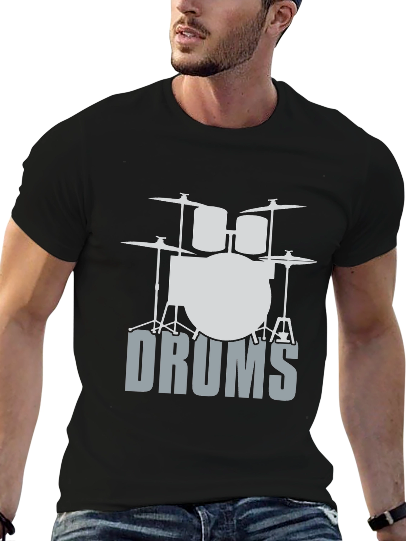 Cool Drum Set Graphic Tee - Black Cotton T-Shirt