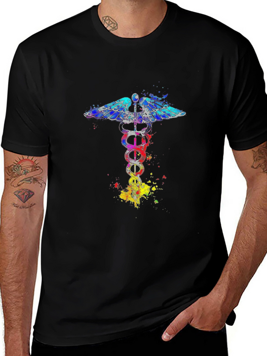 Caduceus Symbol Graphic Tee - Artistic Medical Design
