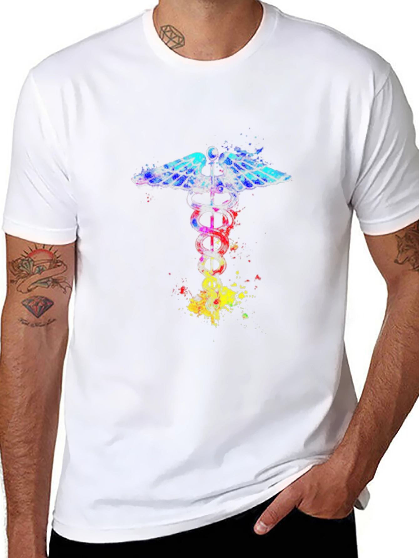 Caduceus Symbol Graphic Tee - Artistic Medical Design