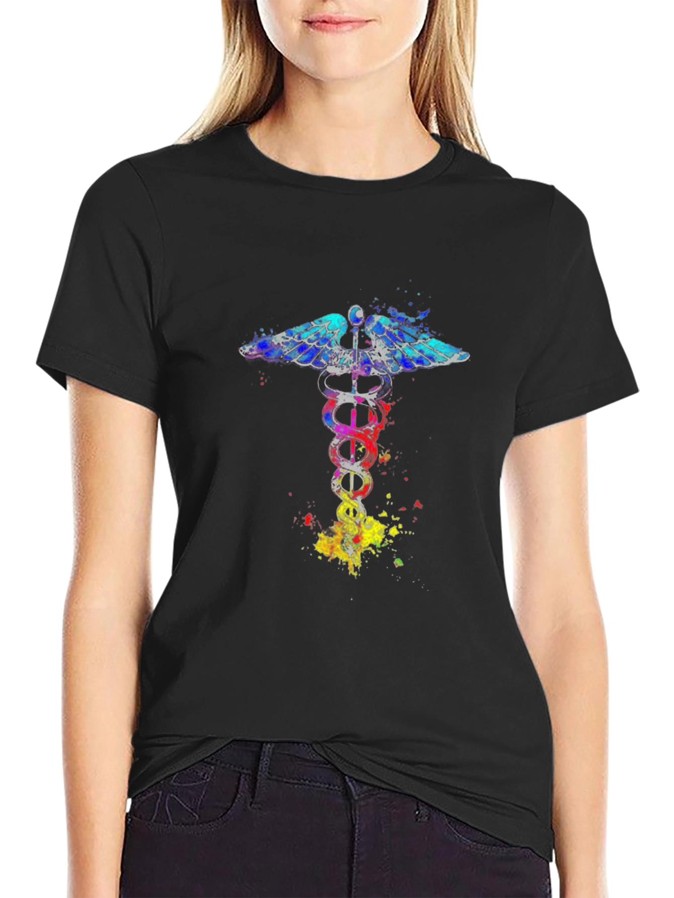 Caduceus Symbol Graphic Tee - Artistic Medical Design
