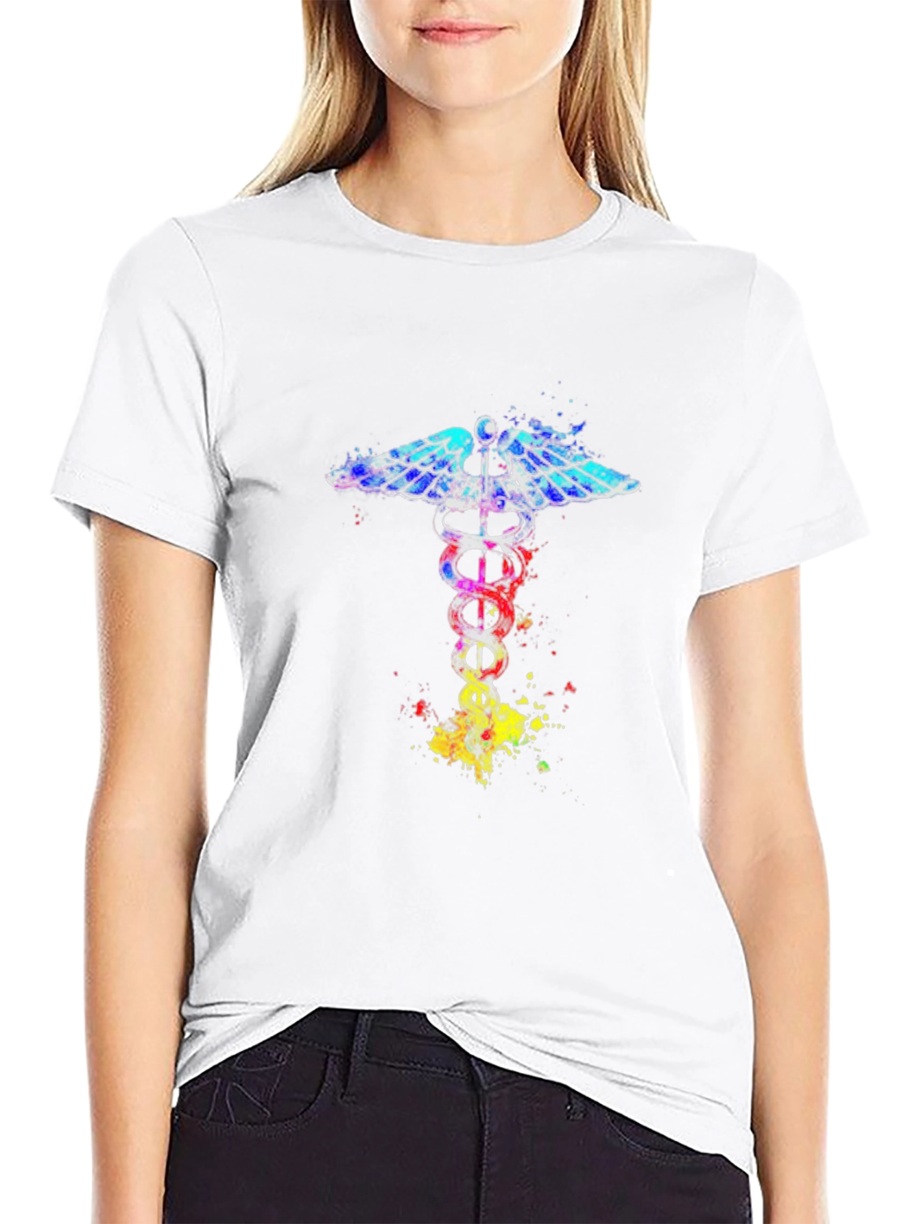 Caduceus Symbol Graphic Tee - Artistic Medical Design
