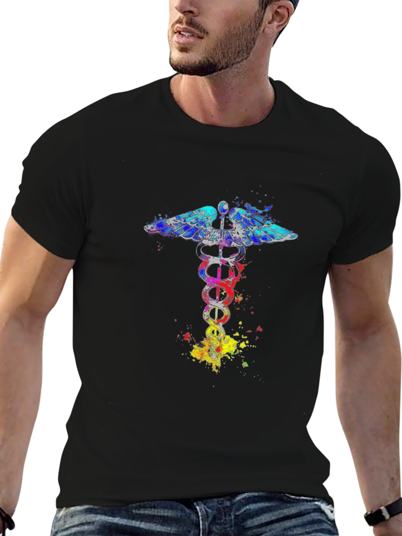 Caduceus Symbol Graphic Tee - Artistic Medical Design
