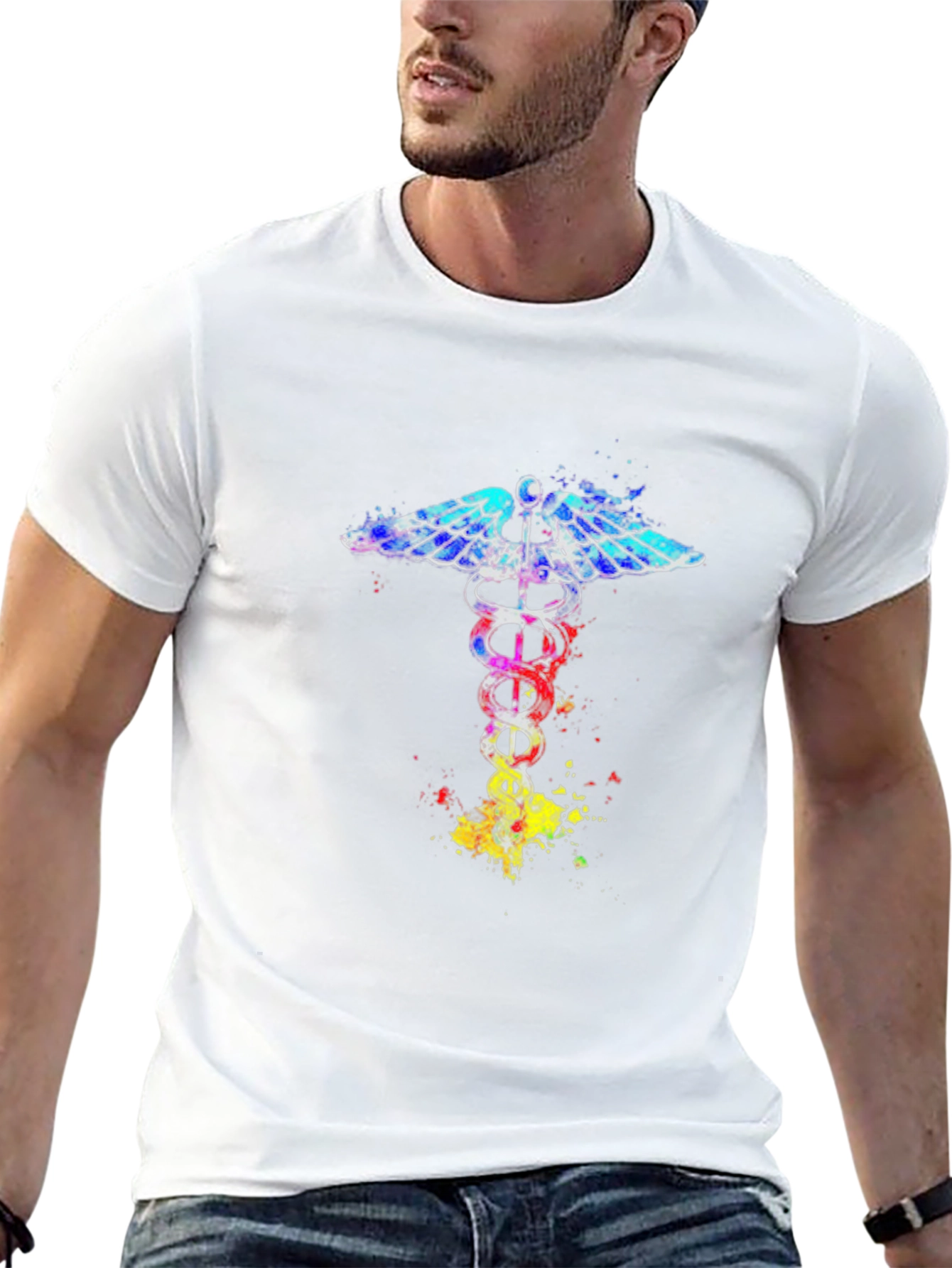 Caduceus Symbol Graphic Tee - Artistic Medical Design