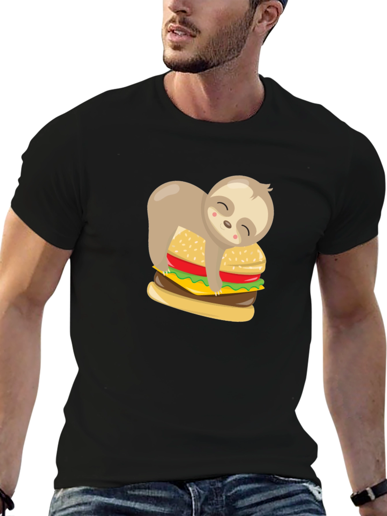 Sloth Burger Graphic Tee - Black Unisex T-Shirt