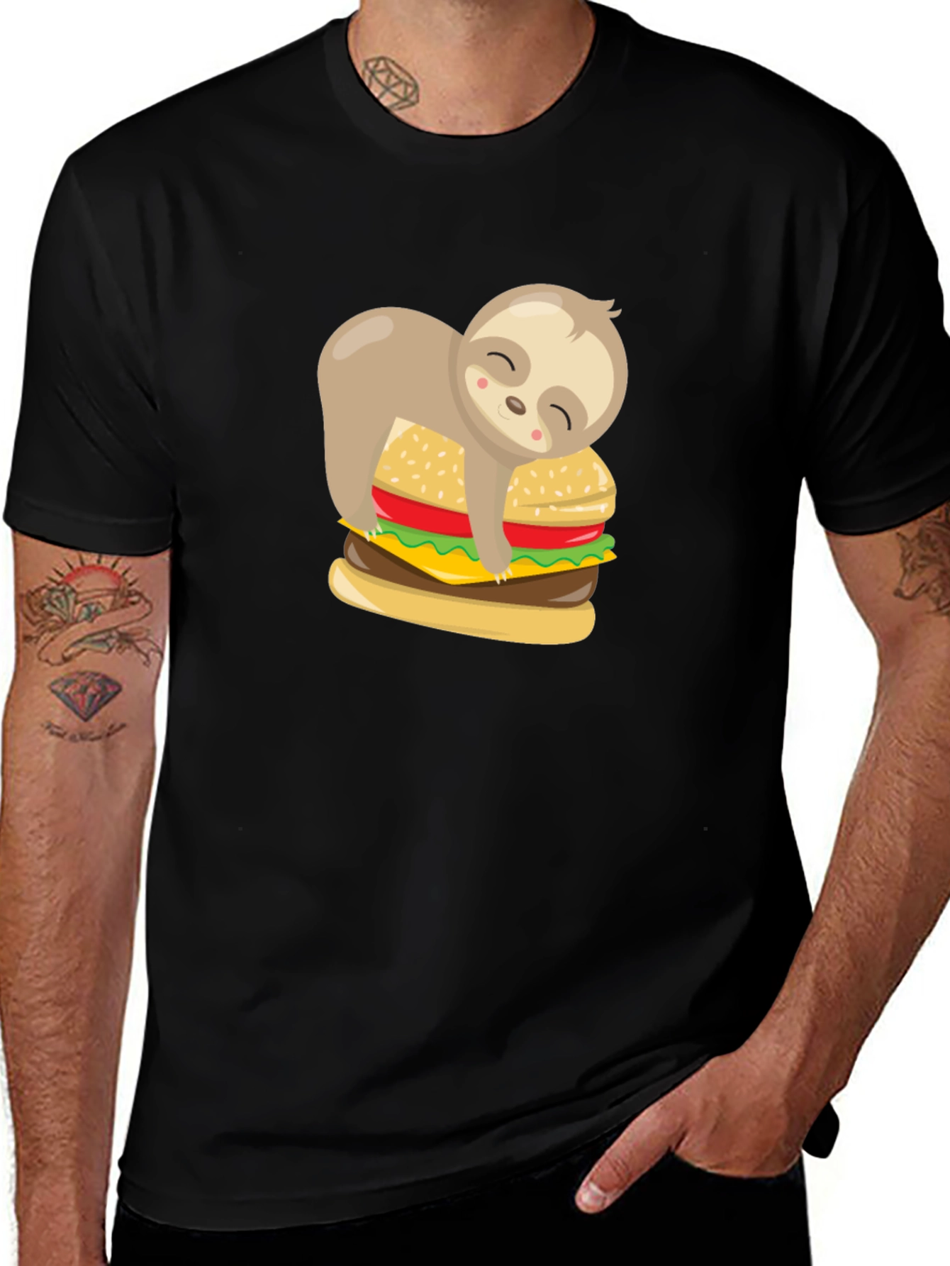Sloth Burger Graphic Tee - Black Unisex T-Shirt