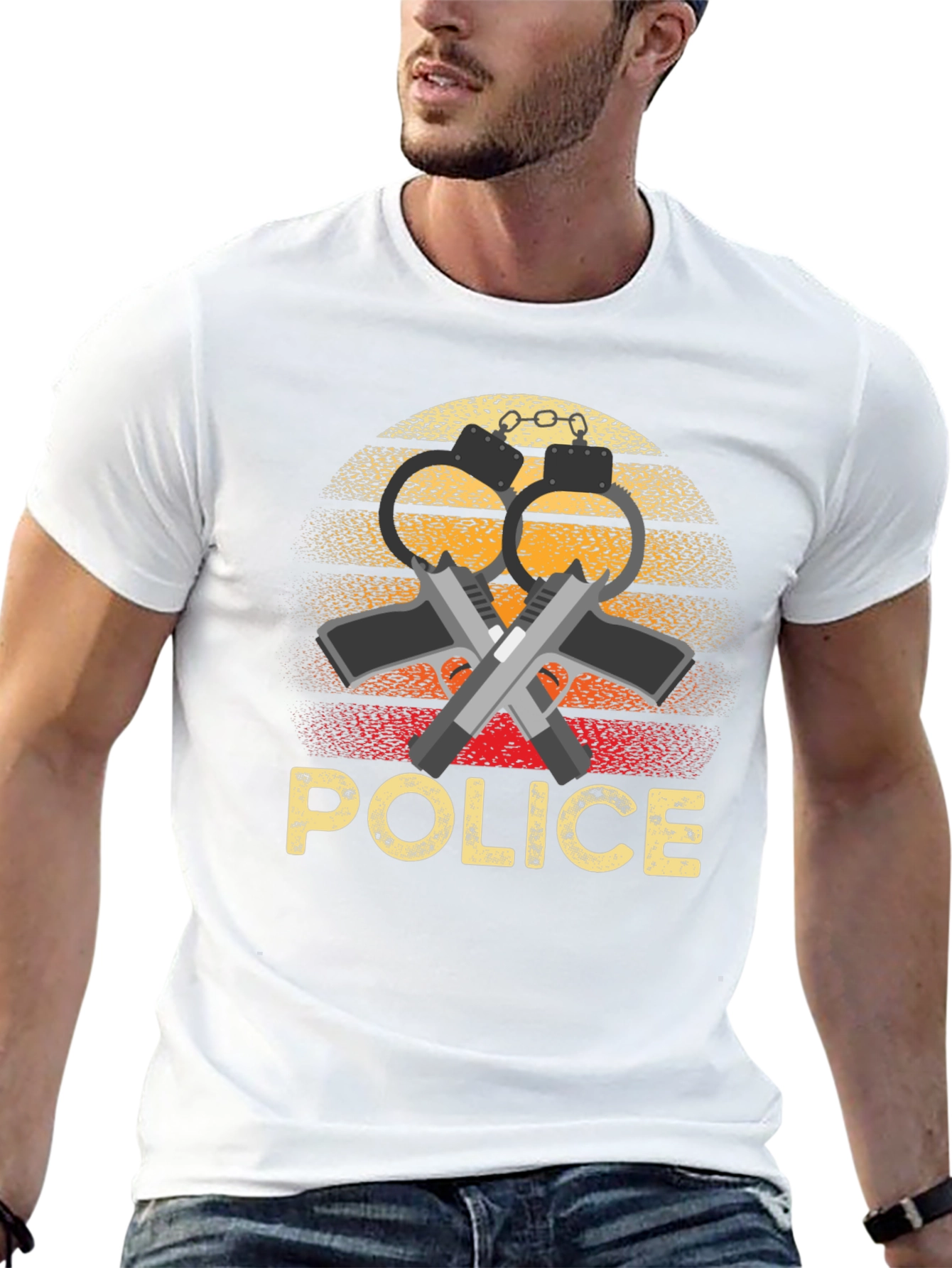 Police Graphic T-Shirt Retro Sunset Design
