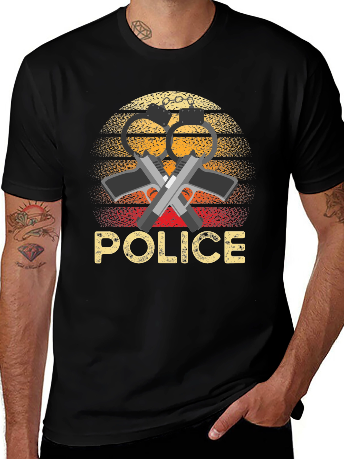 Police Graphic T-Shirt Retro Sunset Design