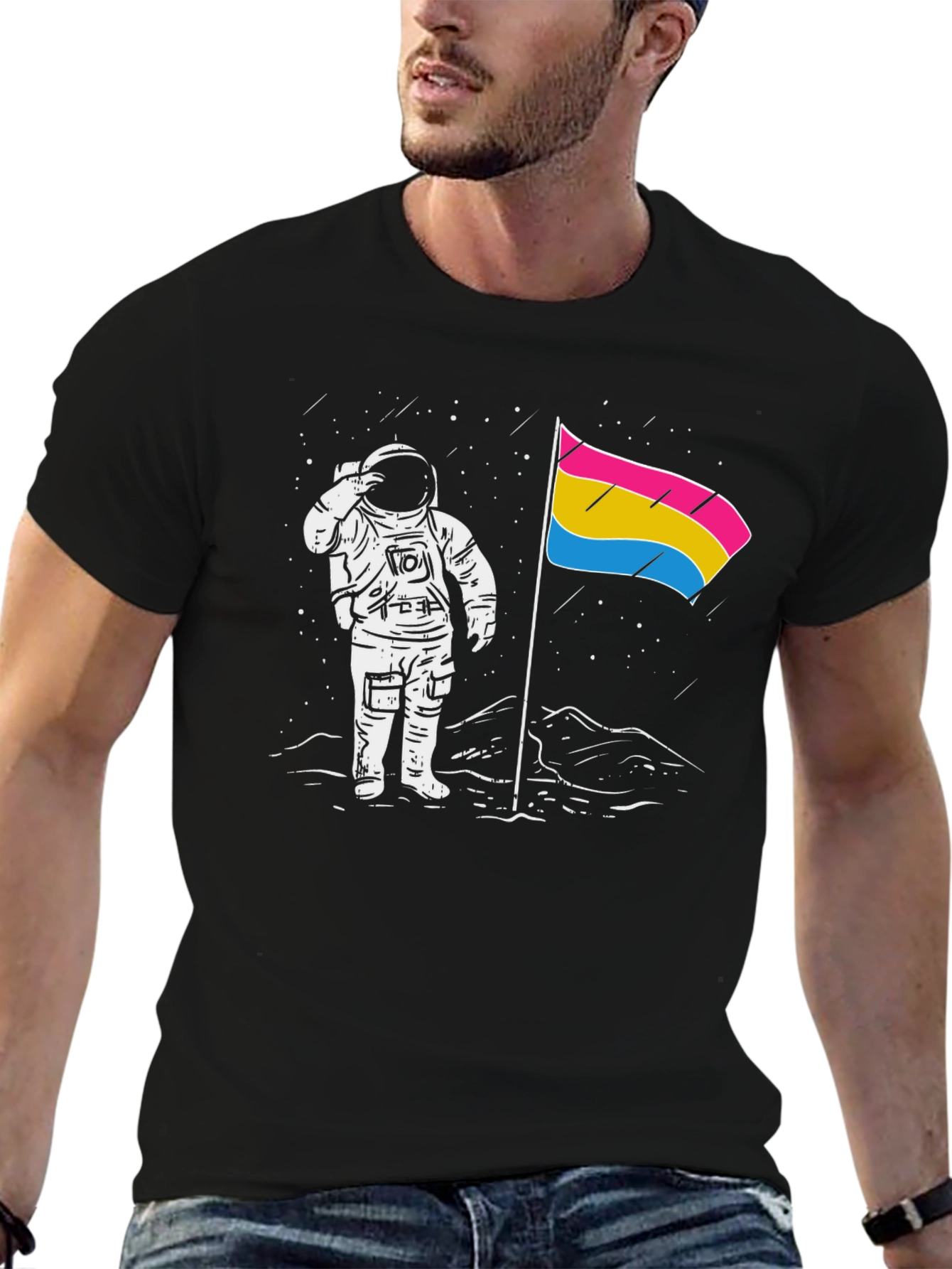 Astronaut Pansexual Pride Flag Black T-Shirt