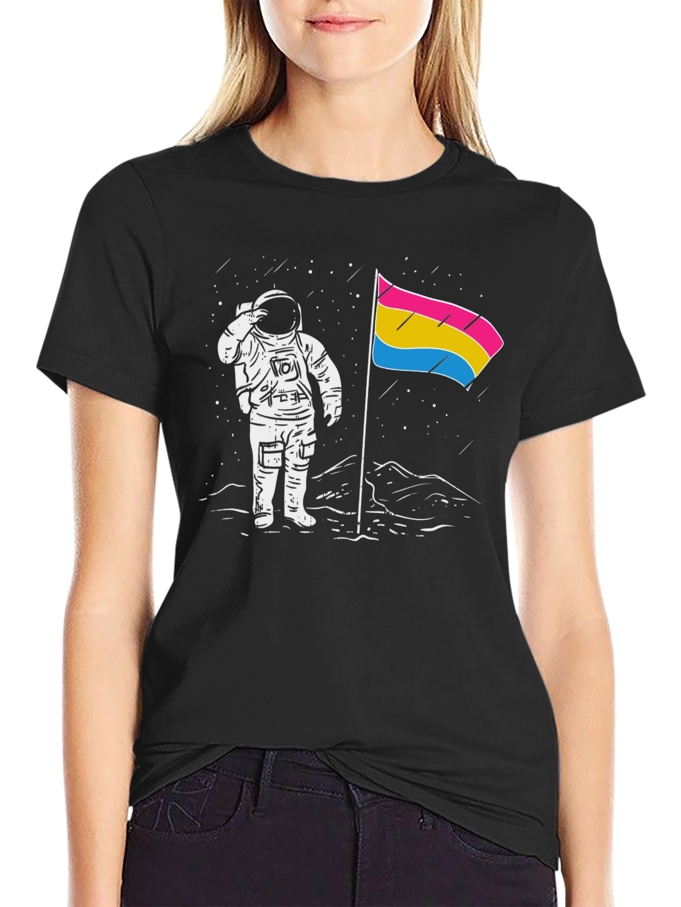 Astronaut Pansexual Pride Flag Black T-Shirt