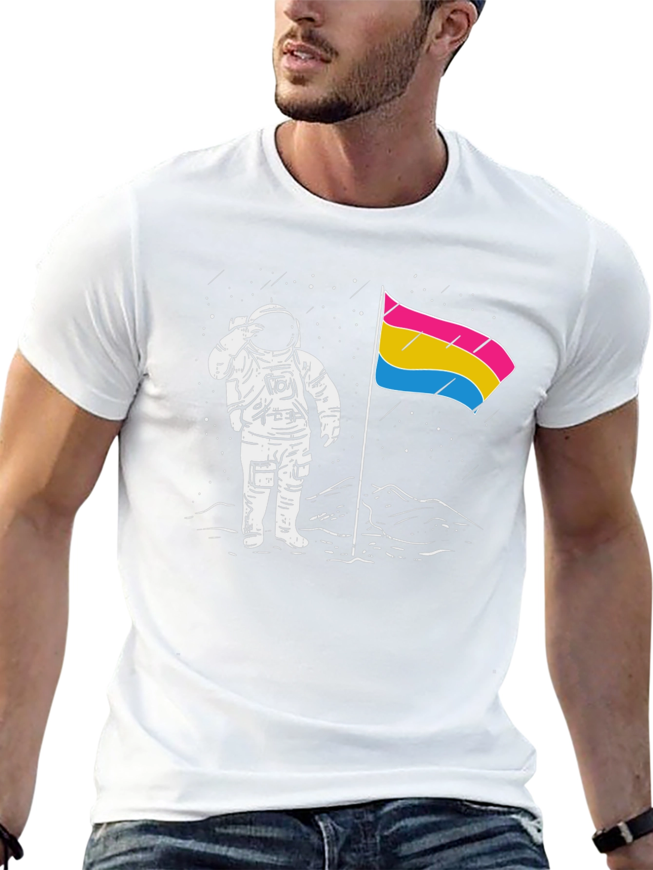 Astronaut Pansexual Pride Flag Black T-Shirt