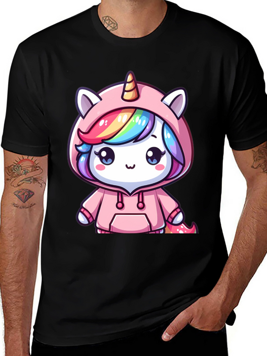 Unicorn Hoodie Graphic Tee - Black T-Shirt