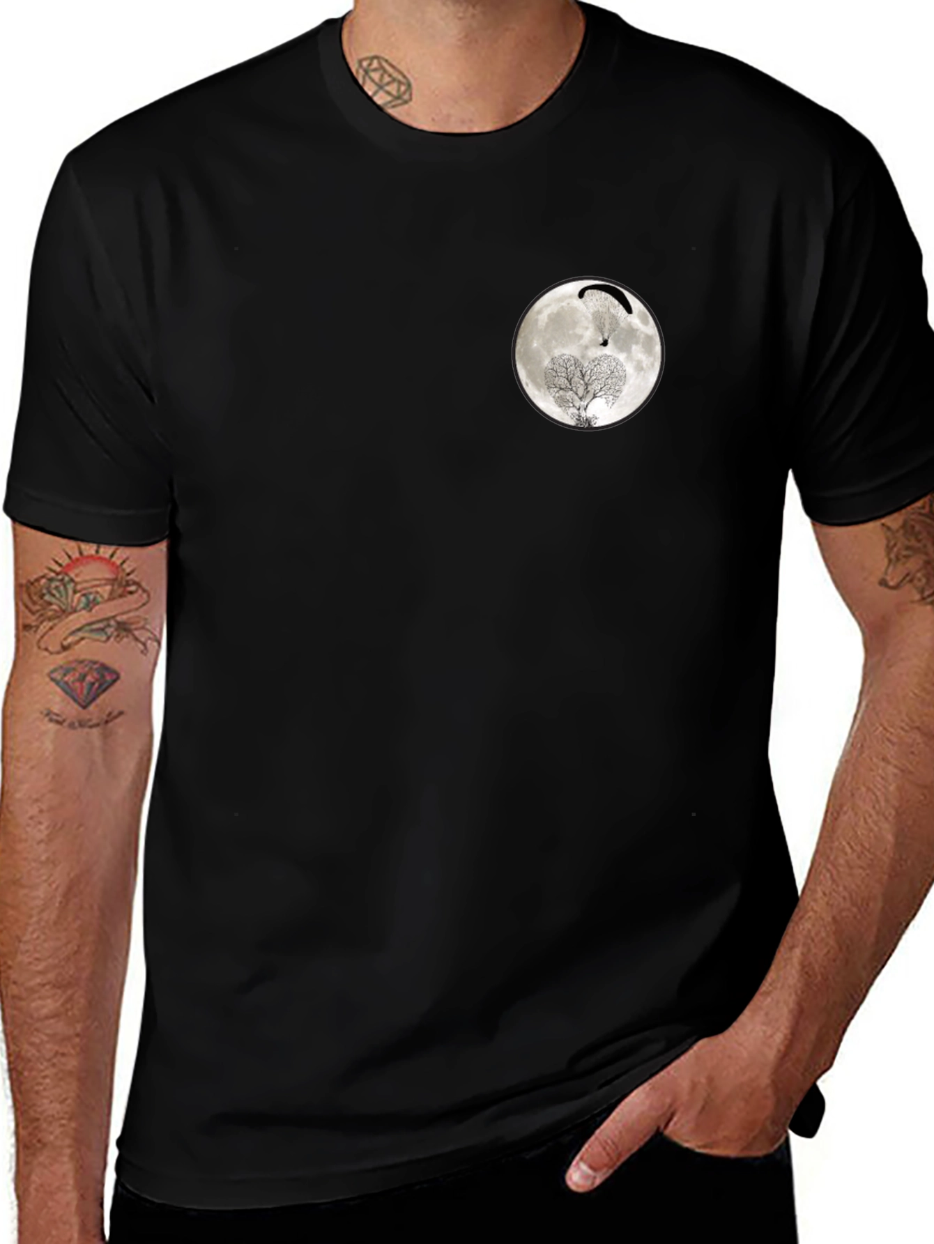 Moon Paragliding Tree Black T-Shirt