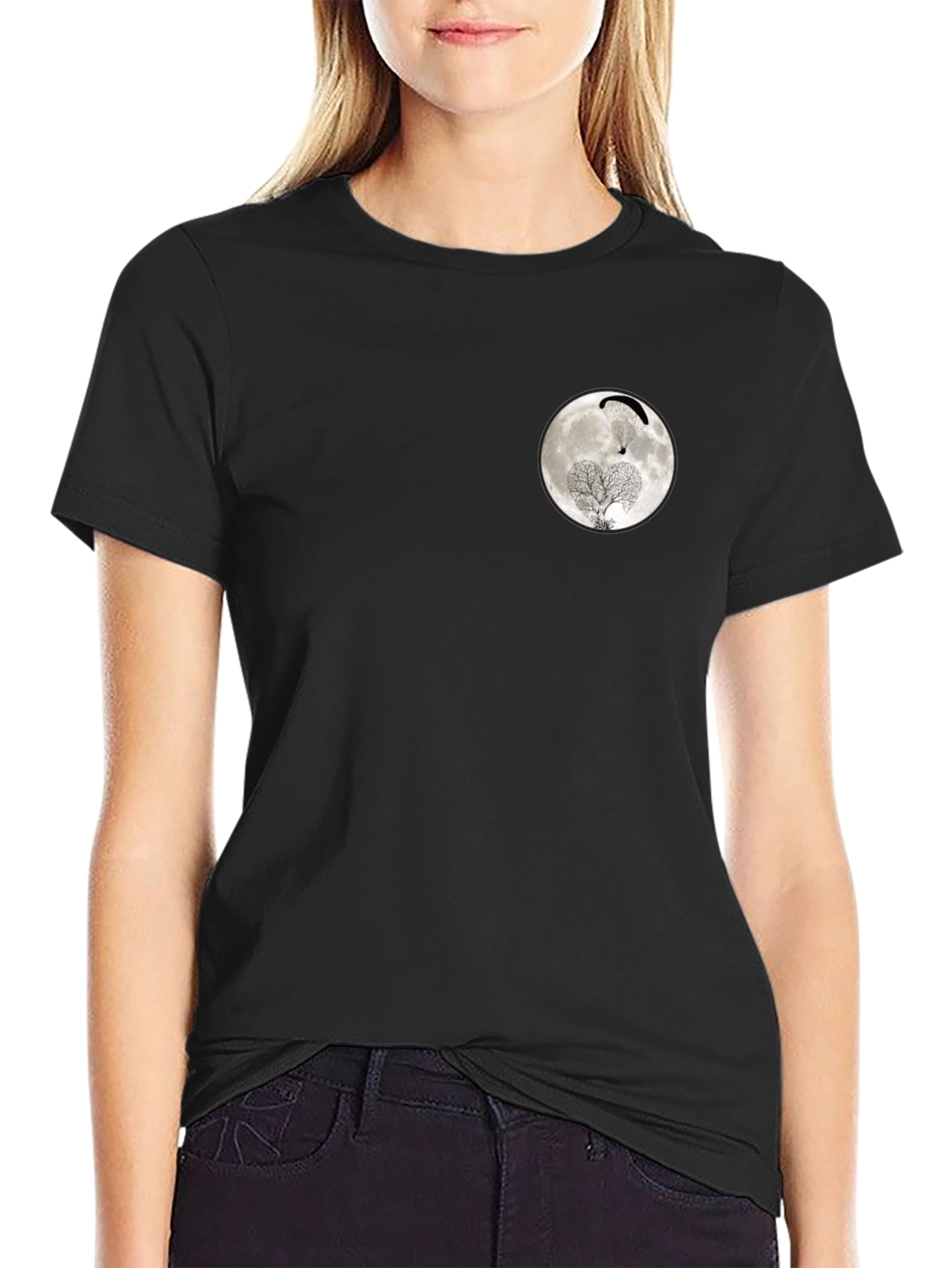 Moon Paragliding Tree Black T-Shirt