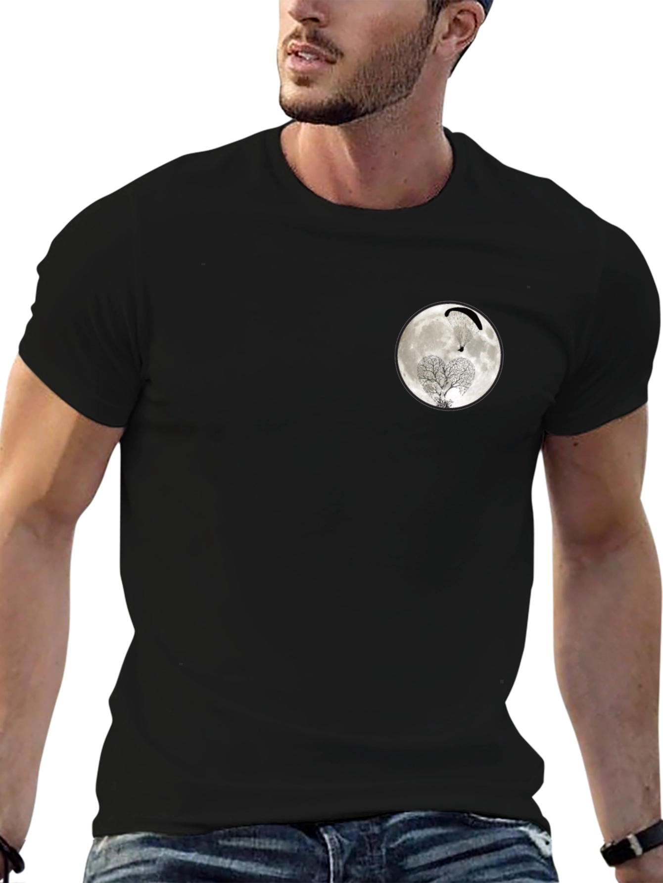 Moon Paragliding Tree Black T-Shirt