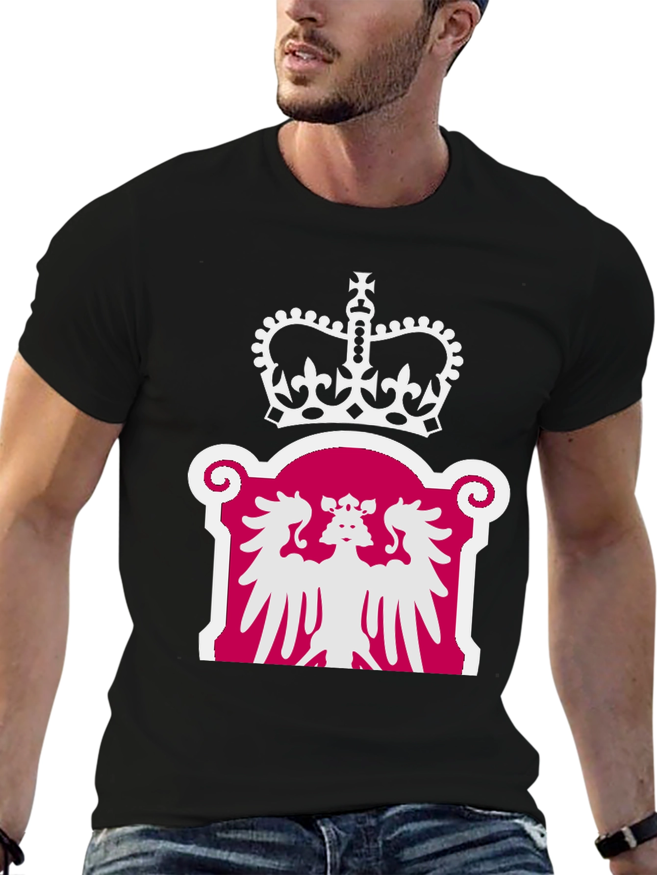 Regal Crown & Eagle Graphic Tee - Classic Black