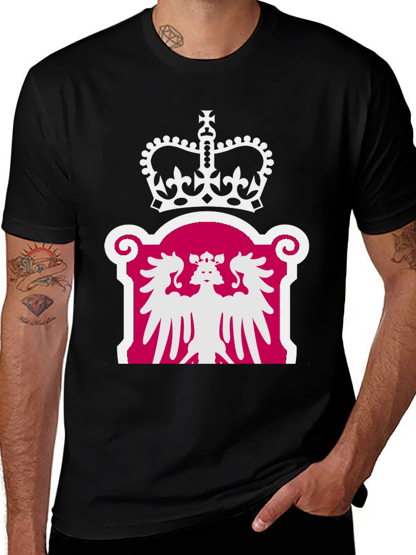 Regal Crown & Eagle Graphic Tee - Classic Black