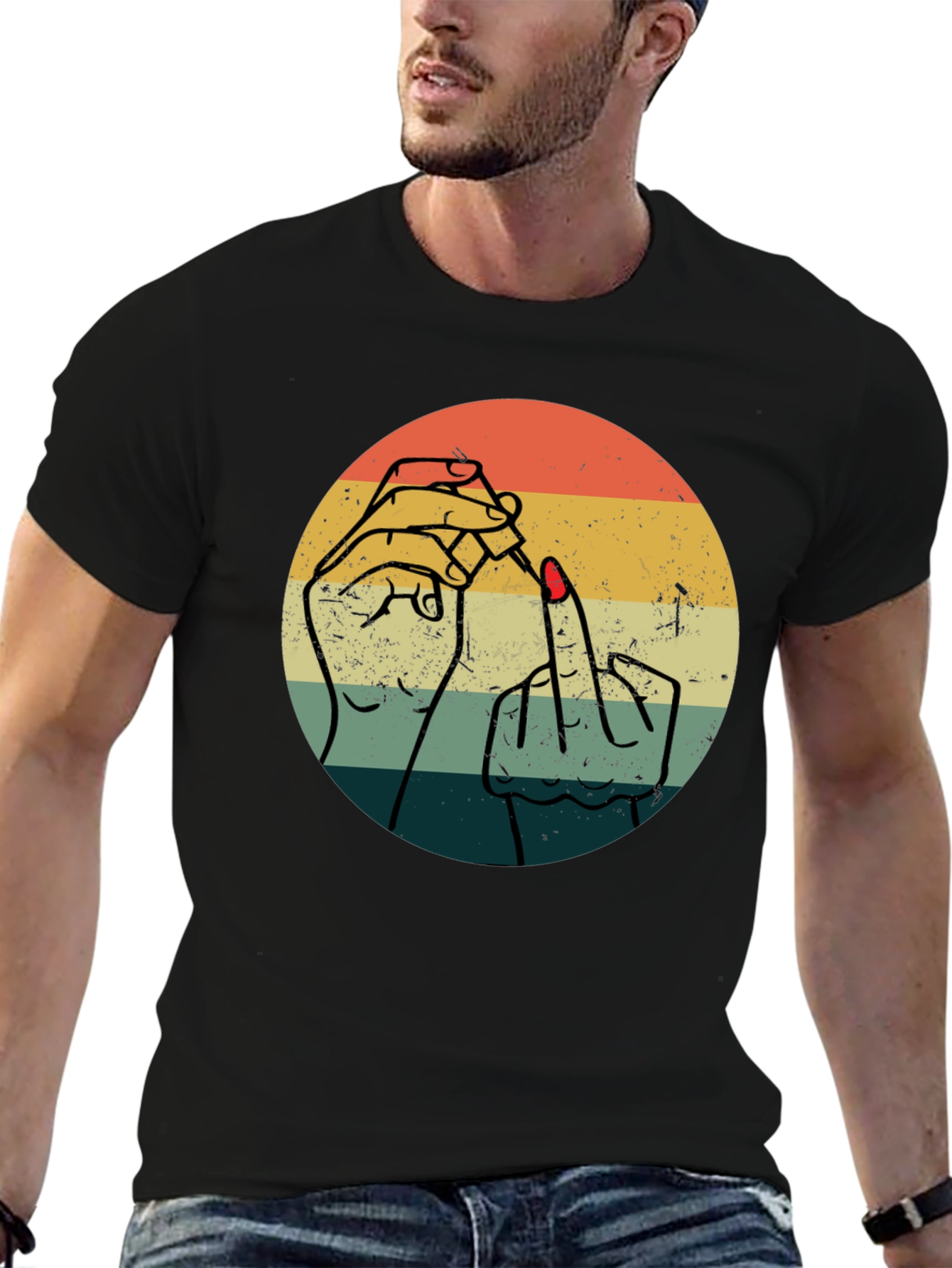 Retro Nail Polish Middle Finger Graphic Tee - Unisex