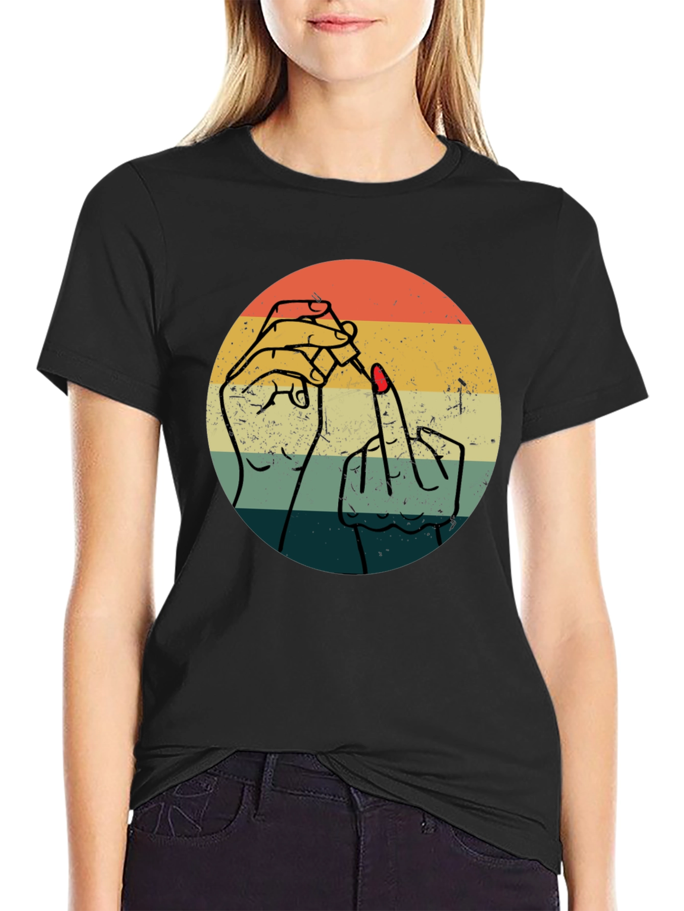 Retro Nail Polish Middle Finger Graphic Tee - Unisex