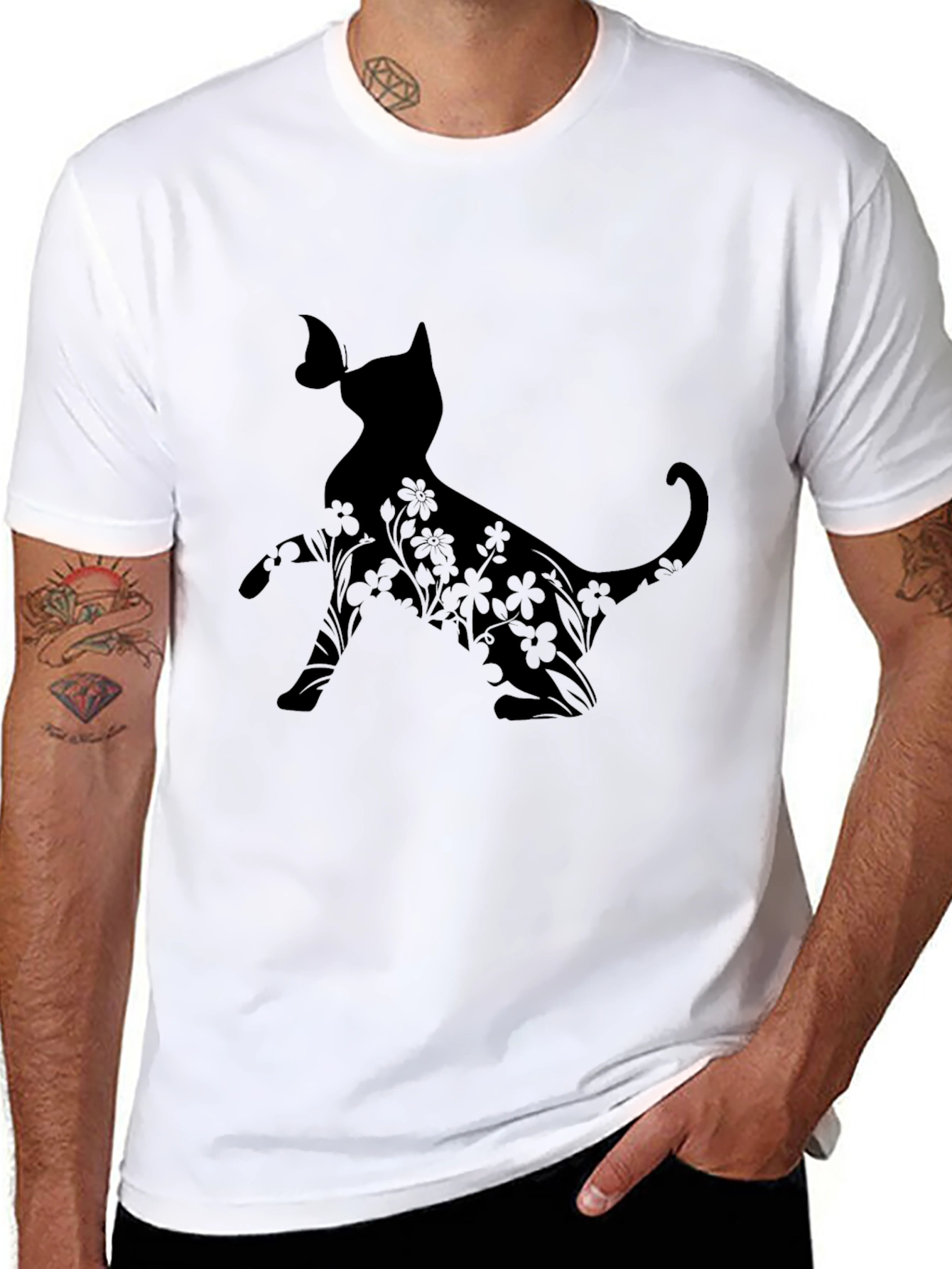 Cat & Butterfly Black Graphic Tee