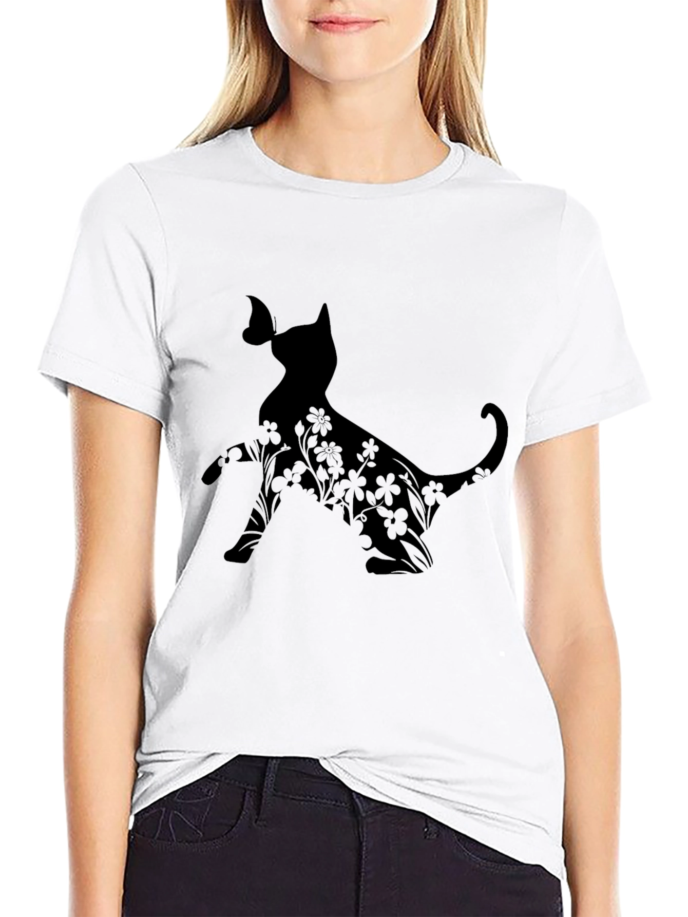 Cat & Butterfly Black Graphic Tee