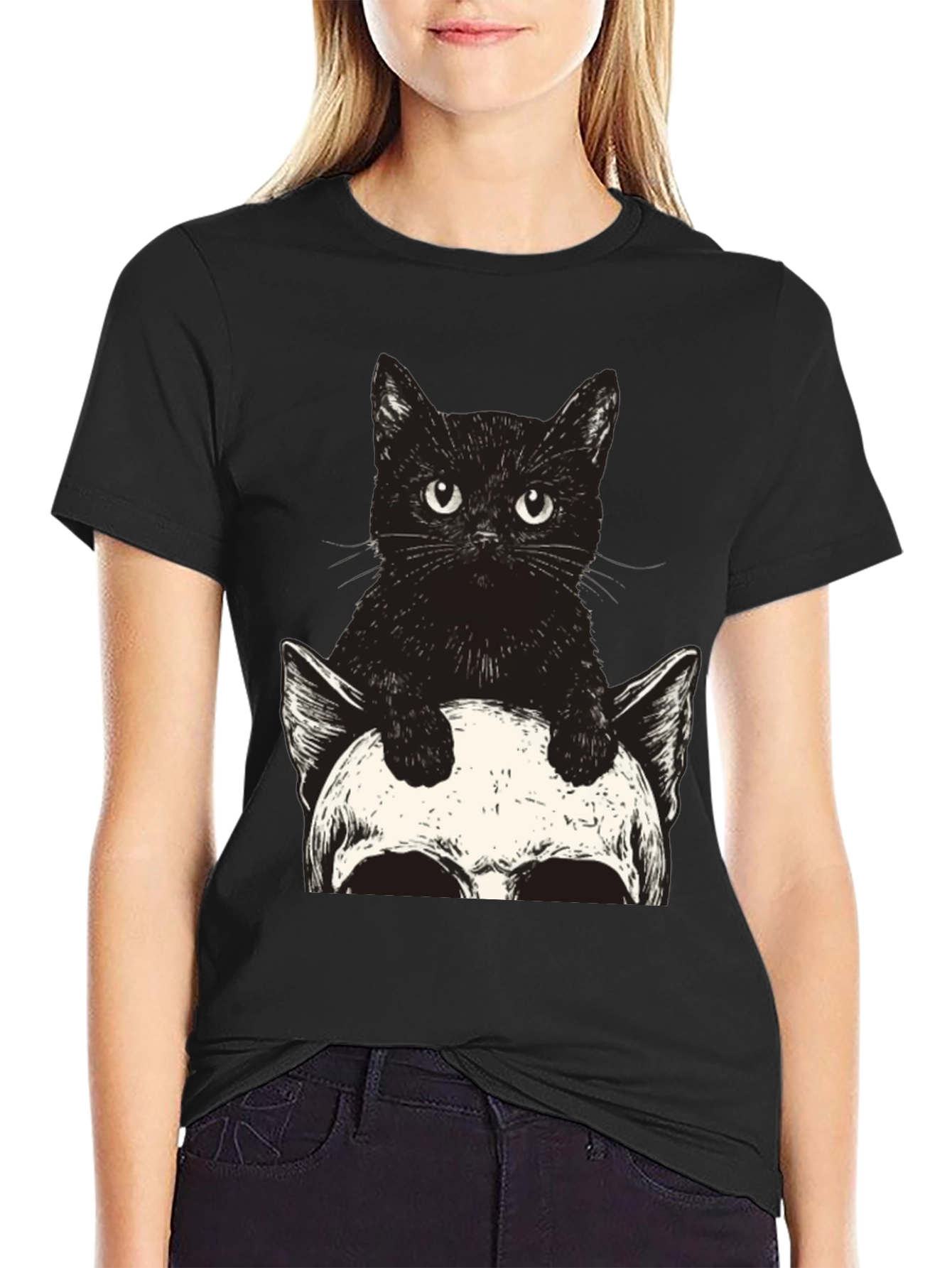 Cat & Skull Graphic Tee - Unique Print