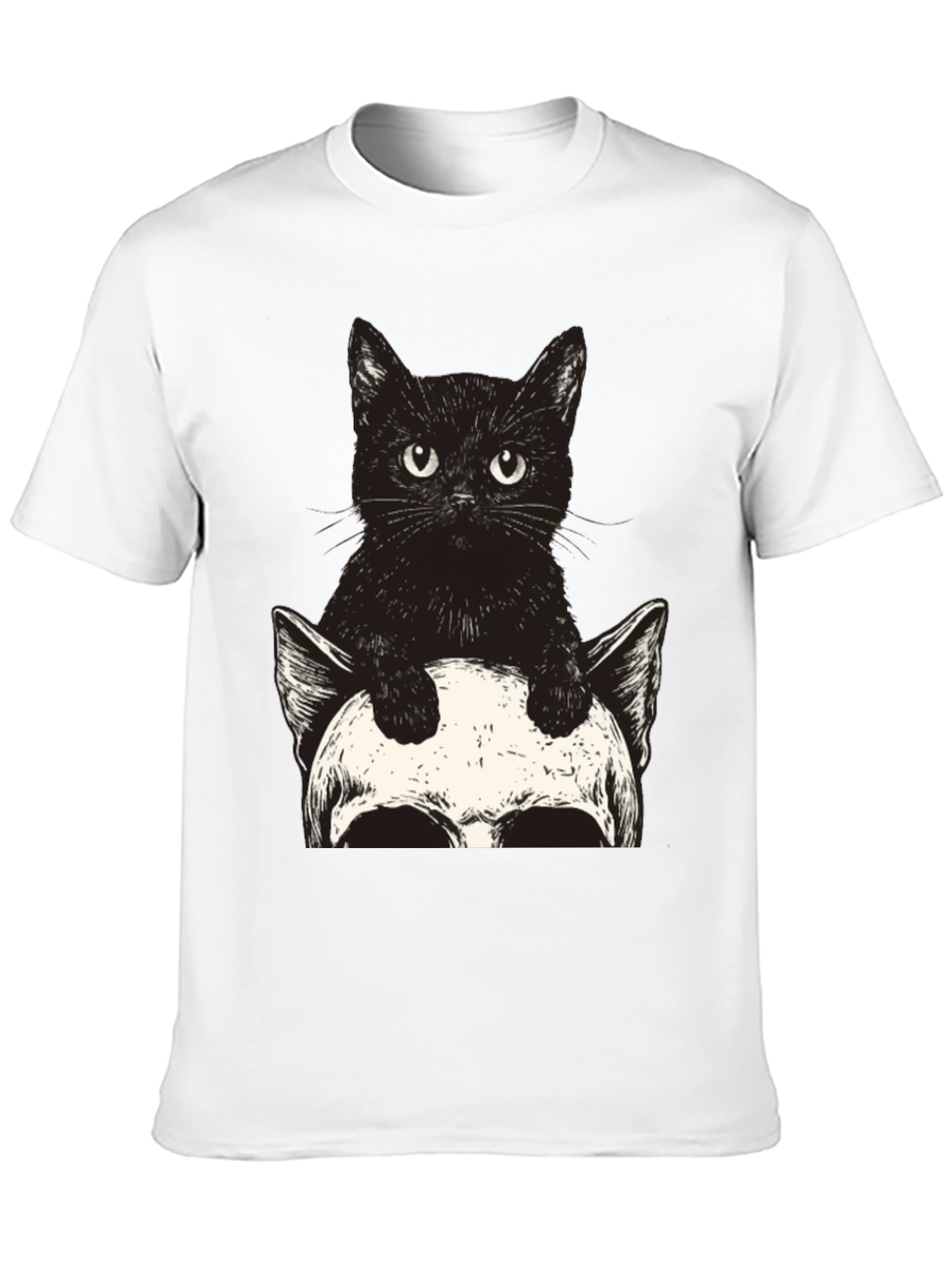 Cat & Skull Graphic Tee - Unique Print