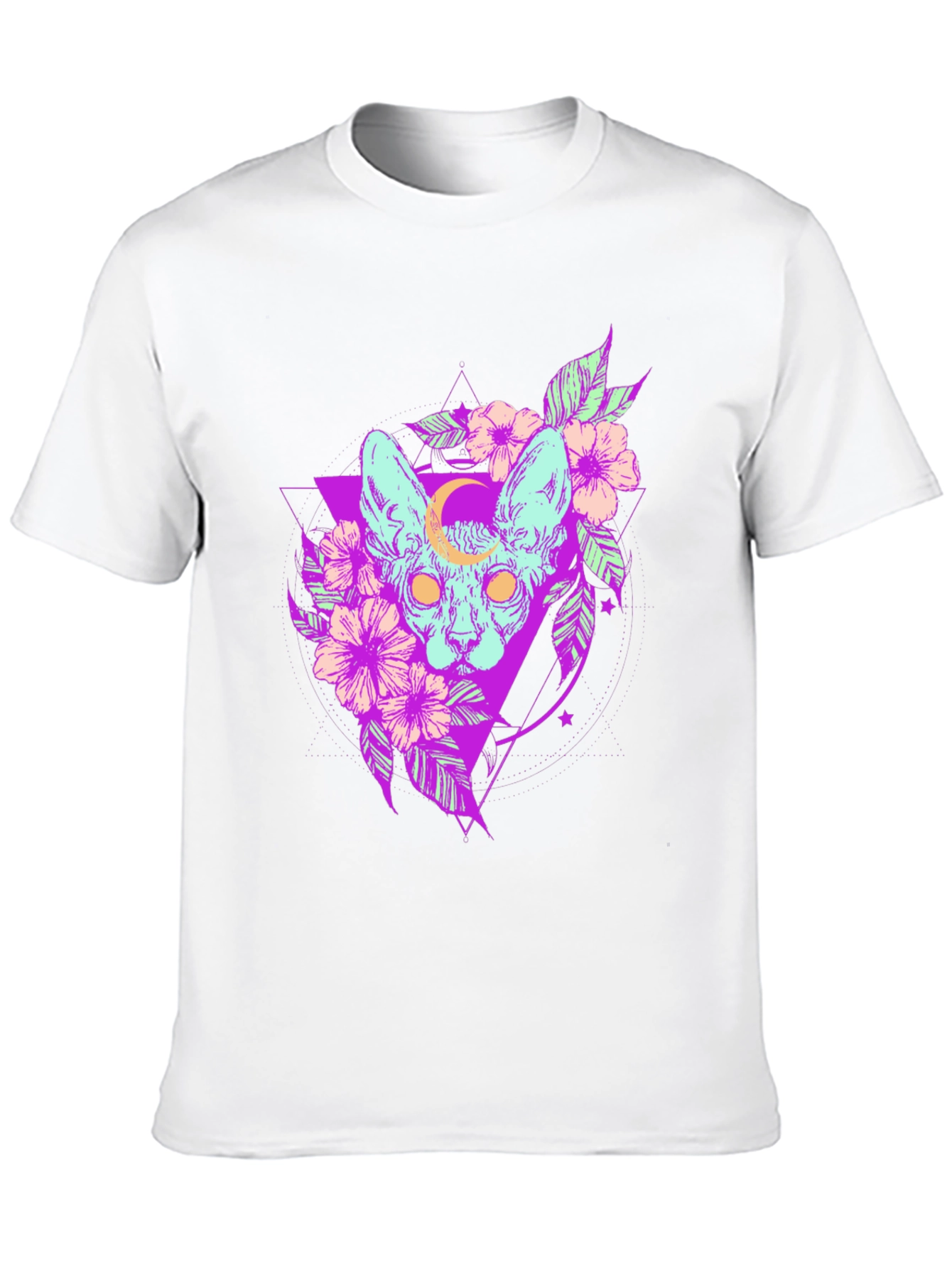 Mystic Cat T-Shirt - Gothic Floral Design