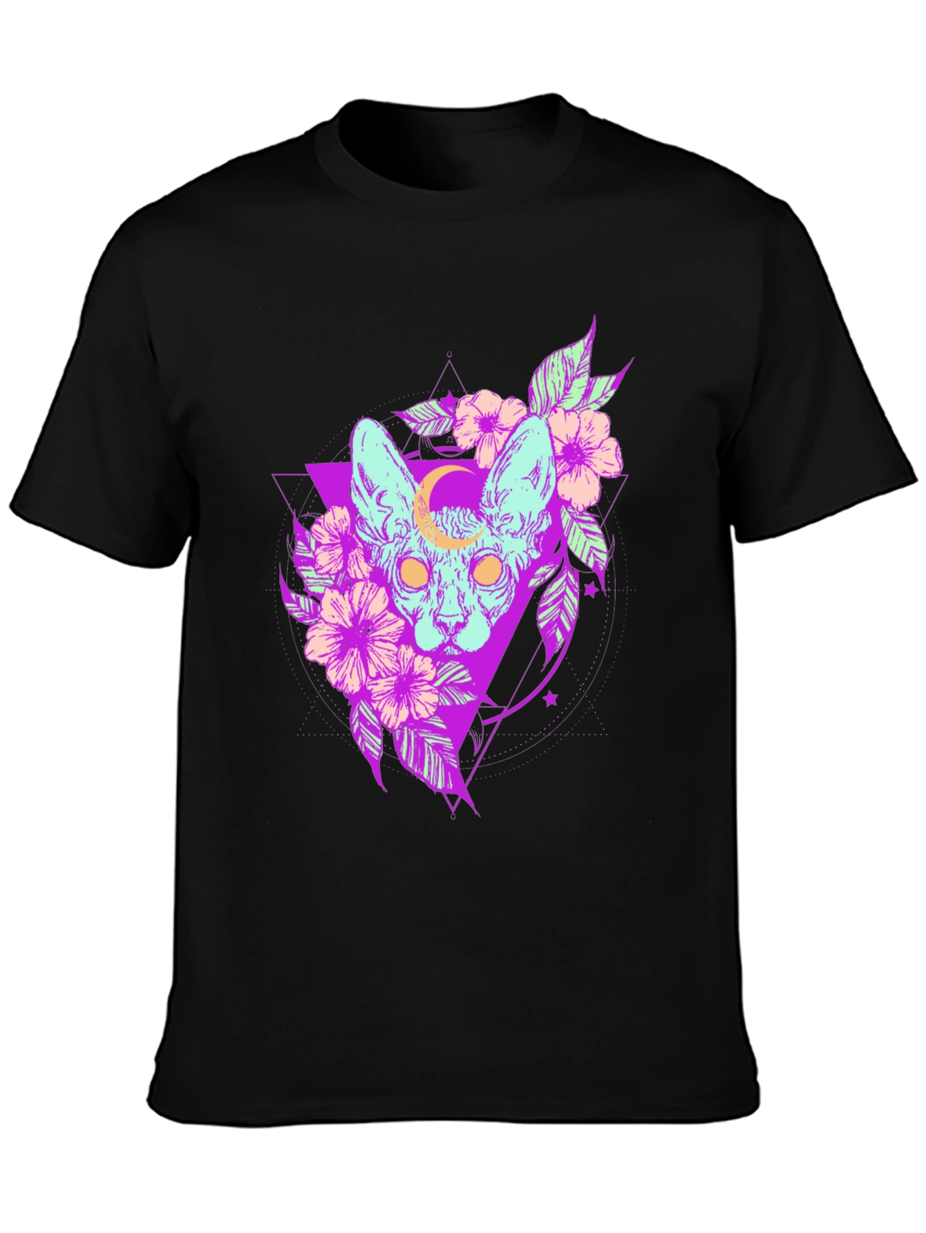 Mystic Cat T-Shirt - Gothic Floral Design