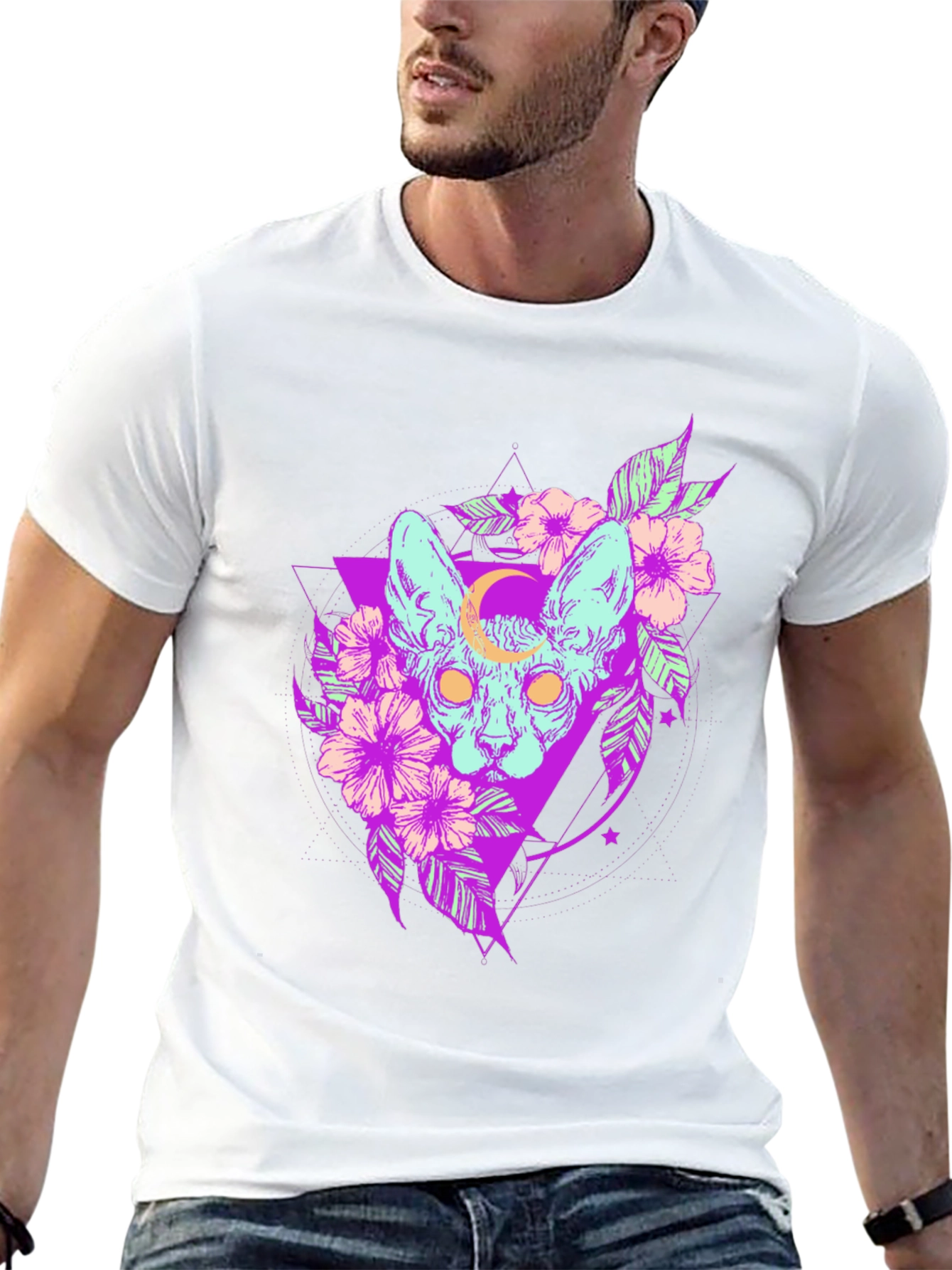 Mystic Cat T-Shirt - Gothic Floral Design
