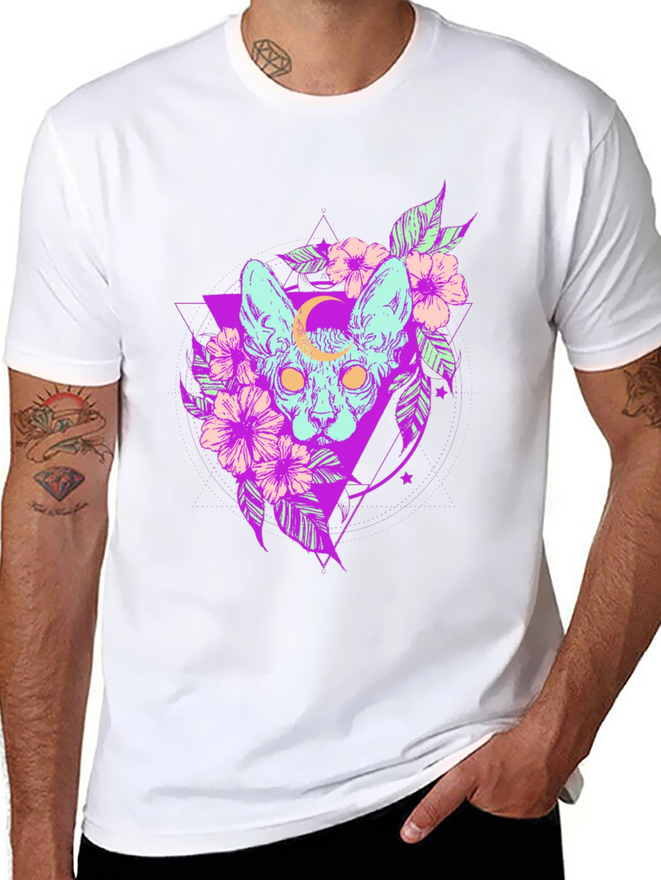 Mystic Cat T-Shirt - Gothic Floral Design