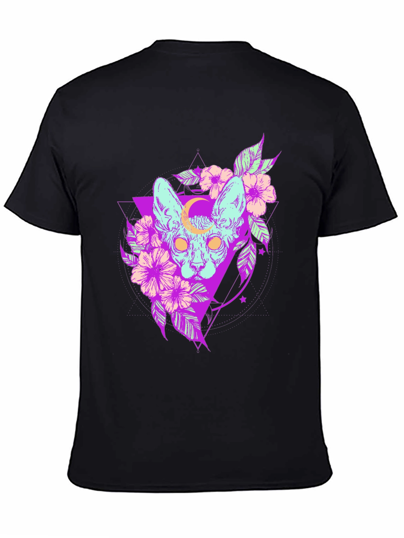 Mystic Cat T-Shirt - Gothic Floral Design