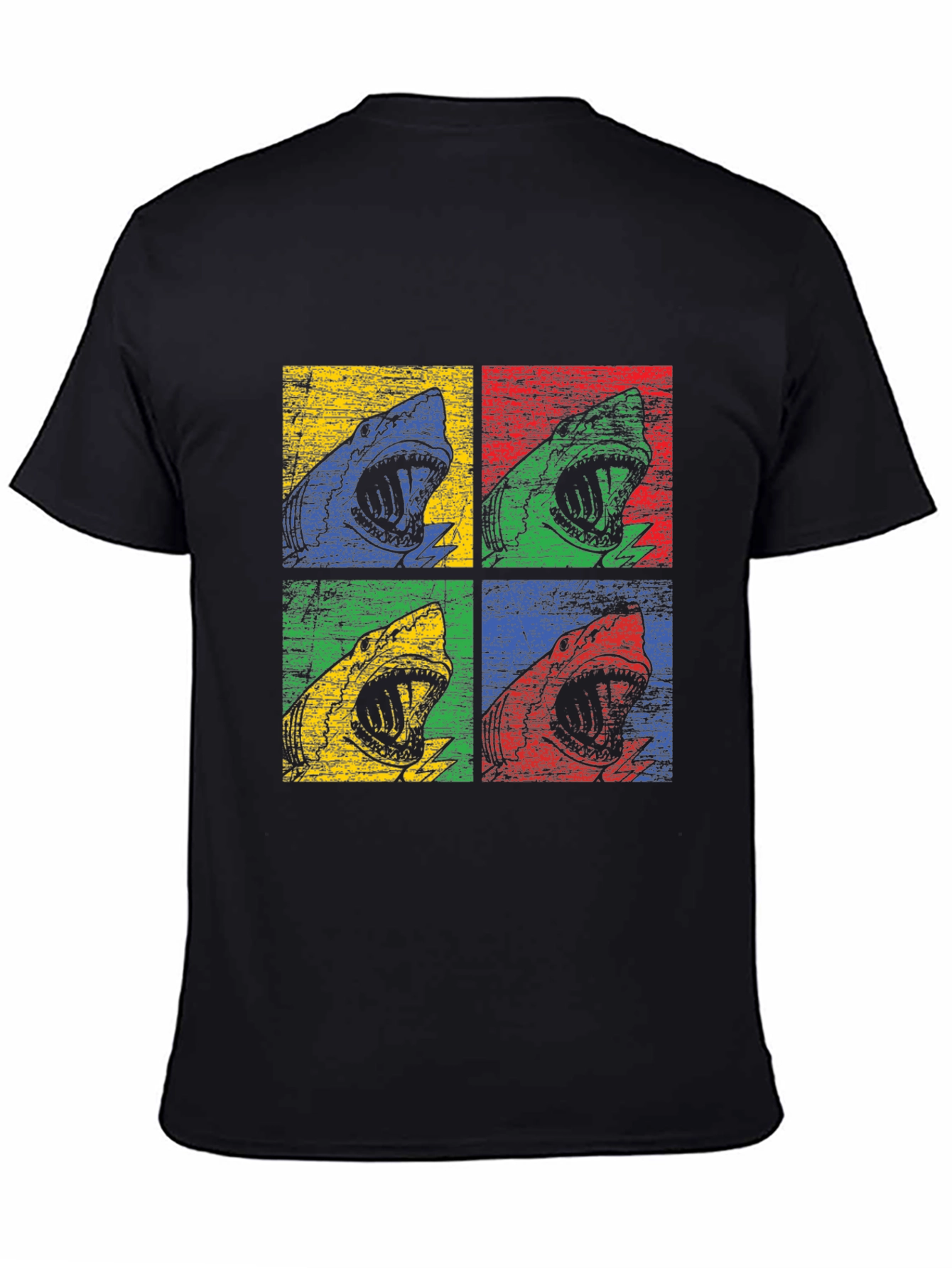 Shark Pop Art Graphic Print Black T-Shirt