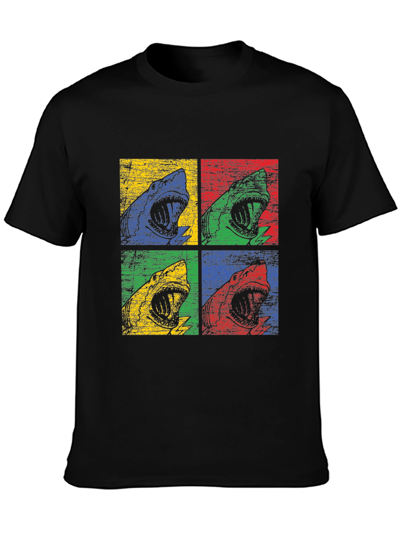 Shark Pop Art Graphic Print Black T-Shirt