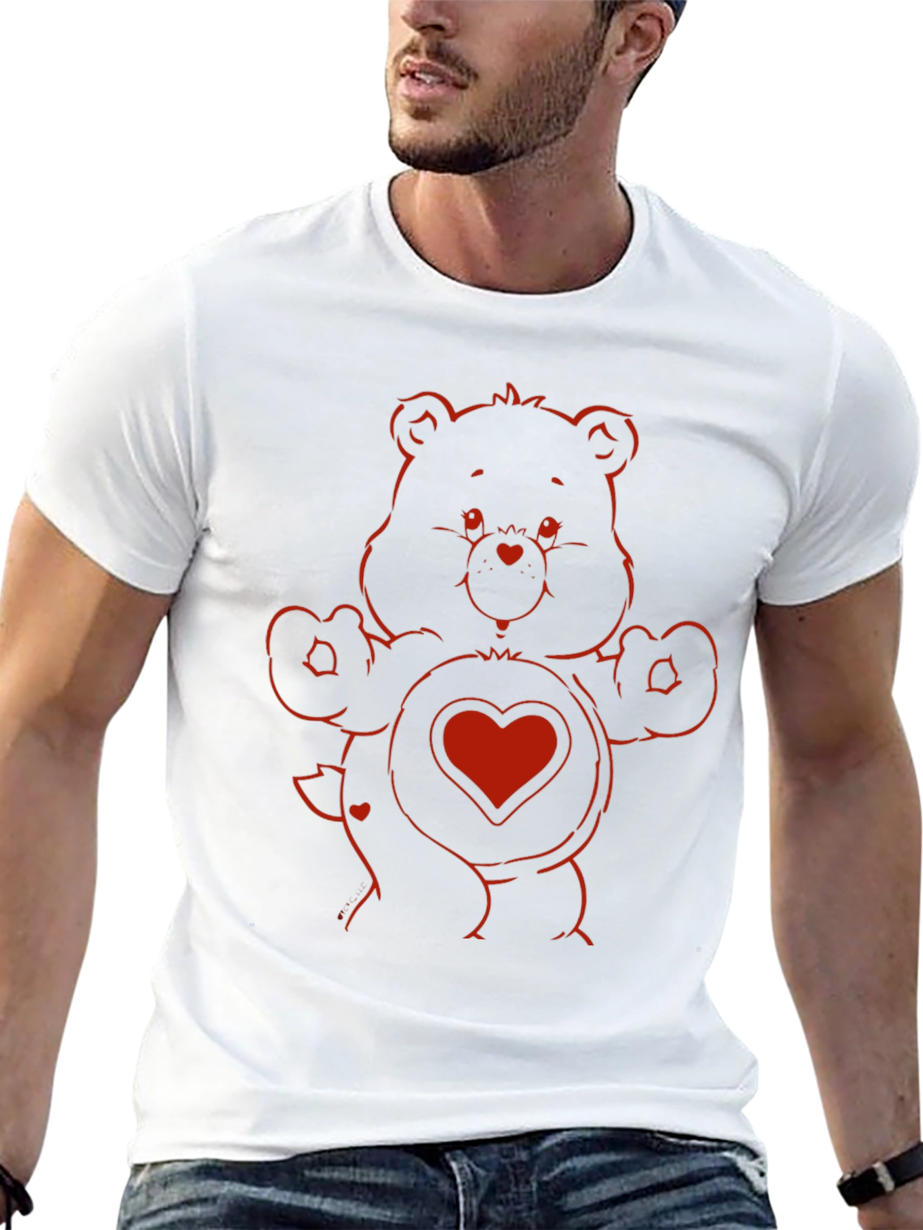 Red Bear Heart Graphic Black T-Shirt